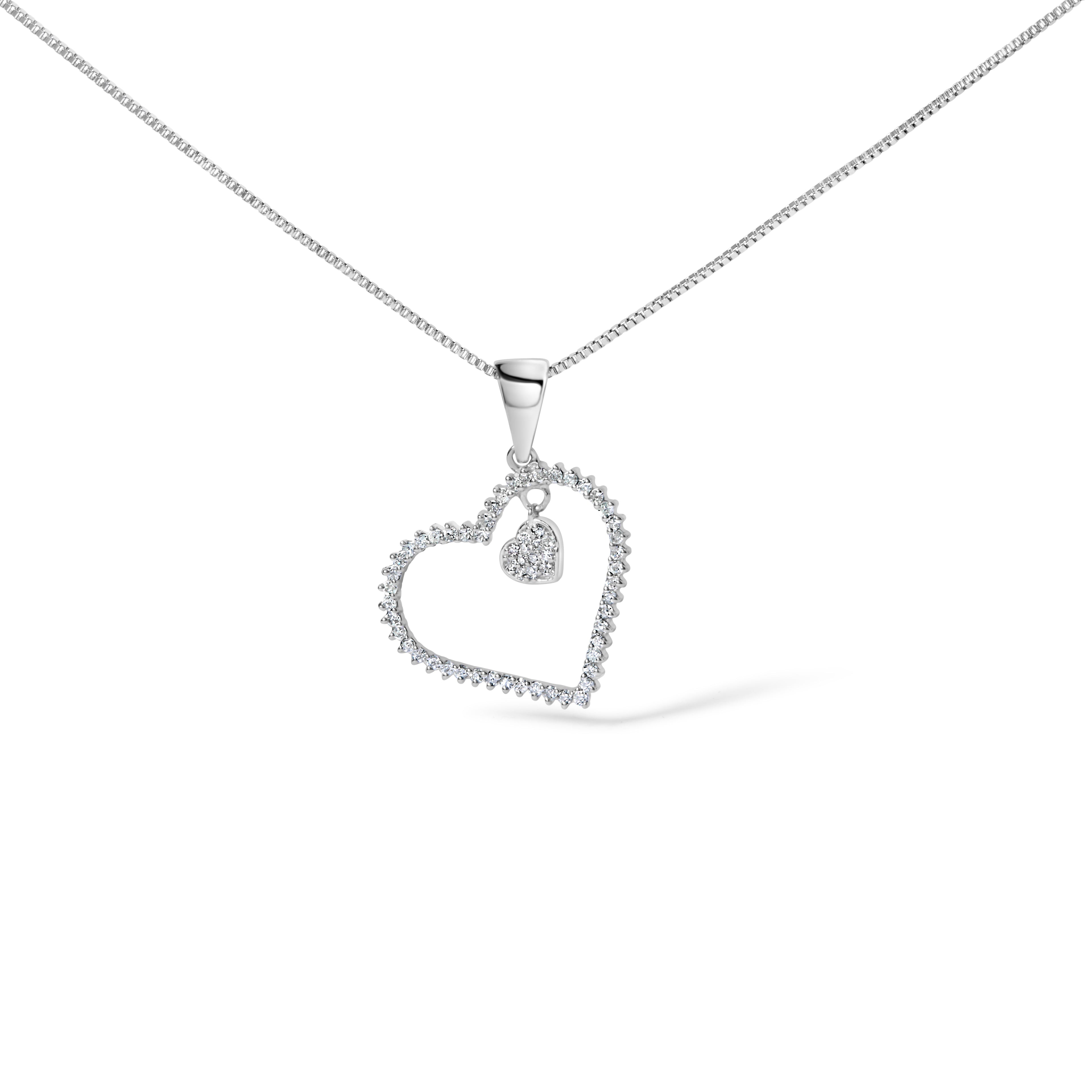 925 Sterling Silver 1/3ct TDW Diamond Heart Pendant Necklace DestGlow
