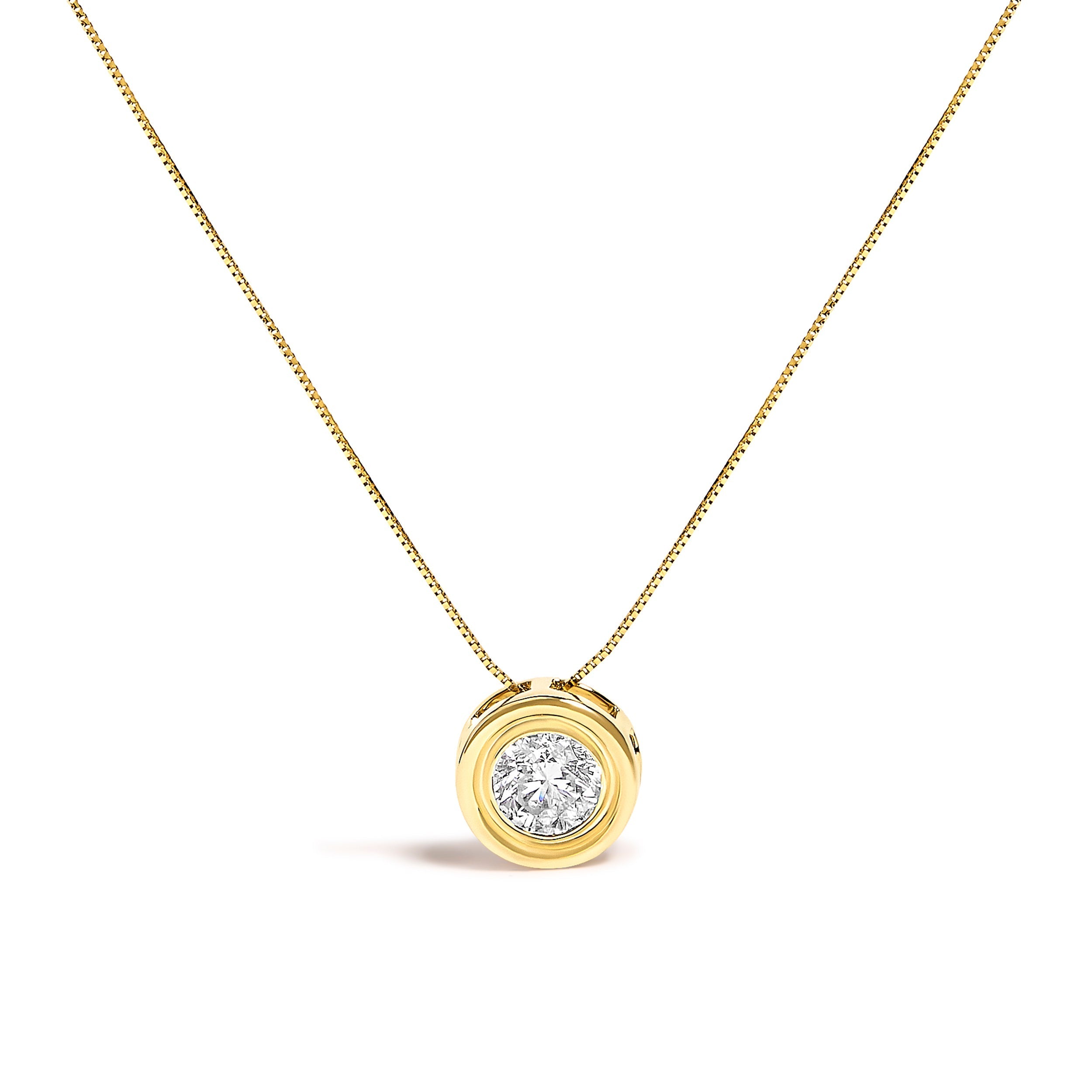 14K Yellow Gold 1 3/8 Cttw Bezel Set Round Diamond Solitaire Pendant Necklace DestGlow