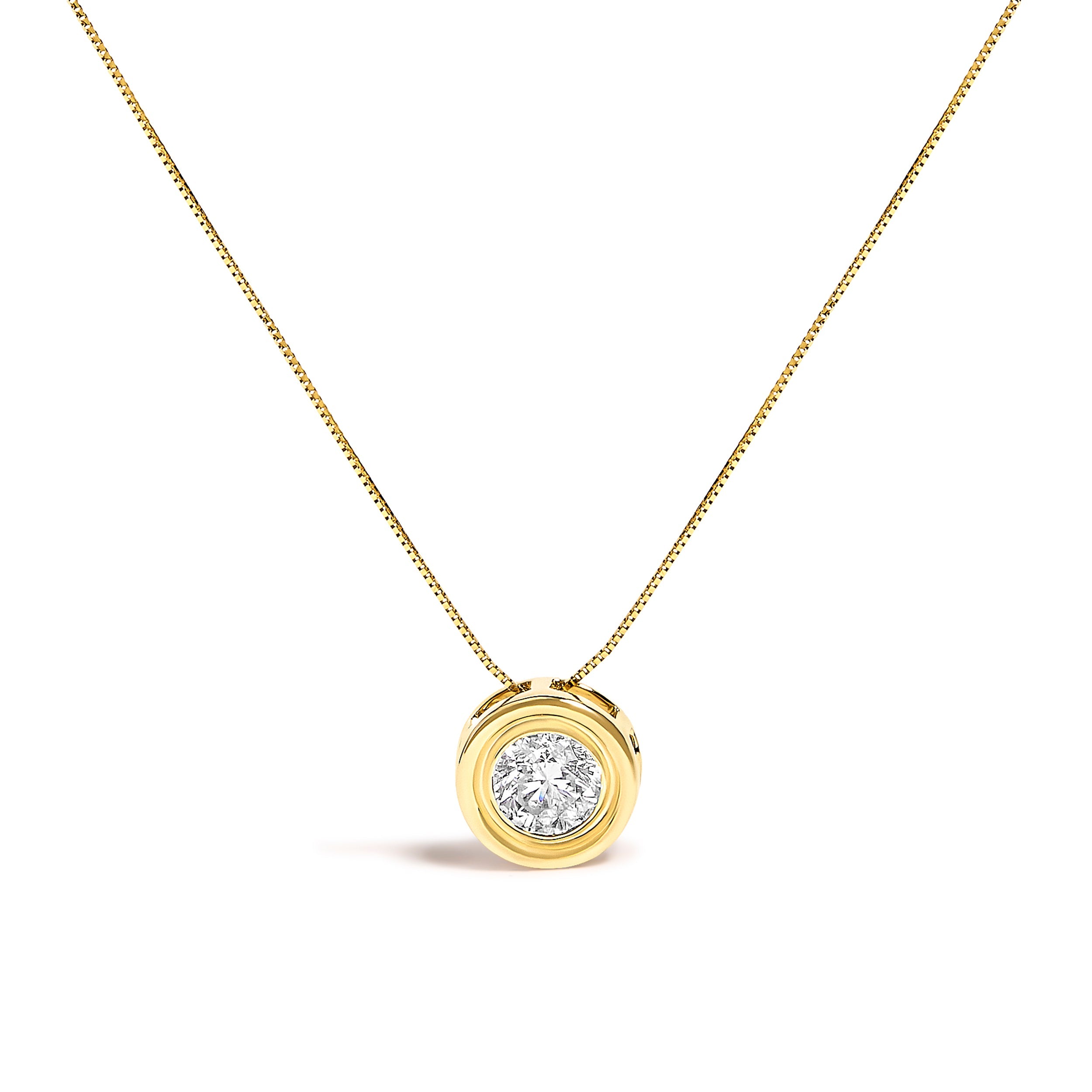 14K Yellow Gold 1 3/8 Cttw Bezel Set Round Diamond Solitaire Pendant Necklace by Bids.com