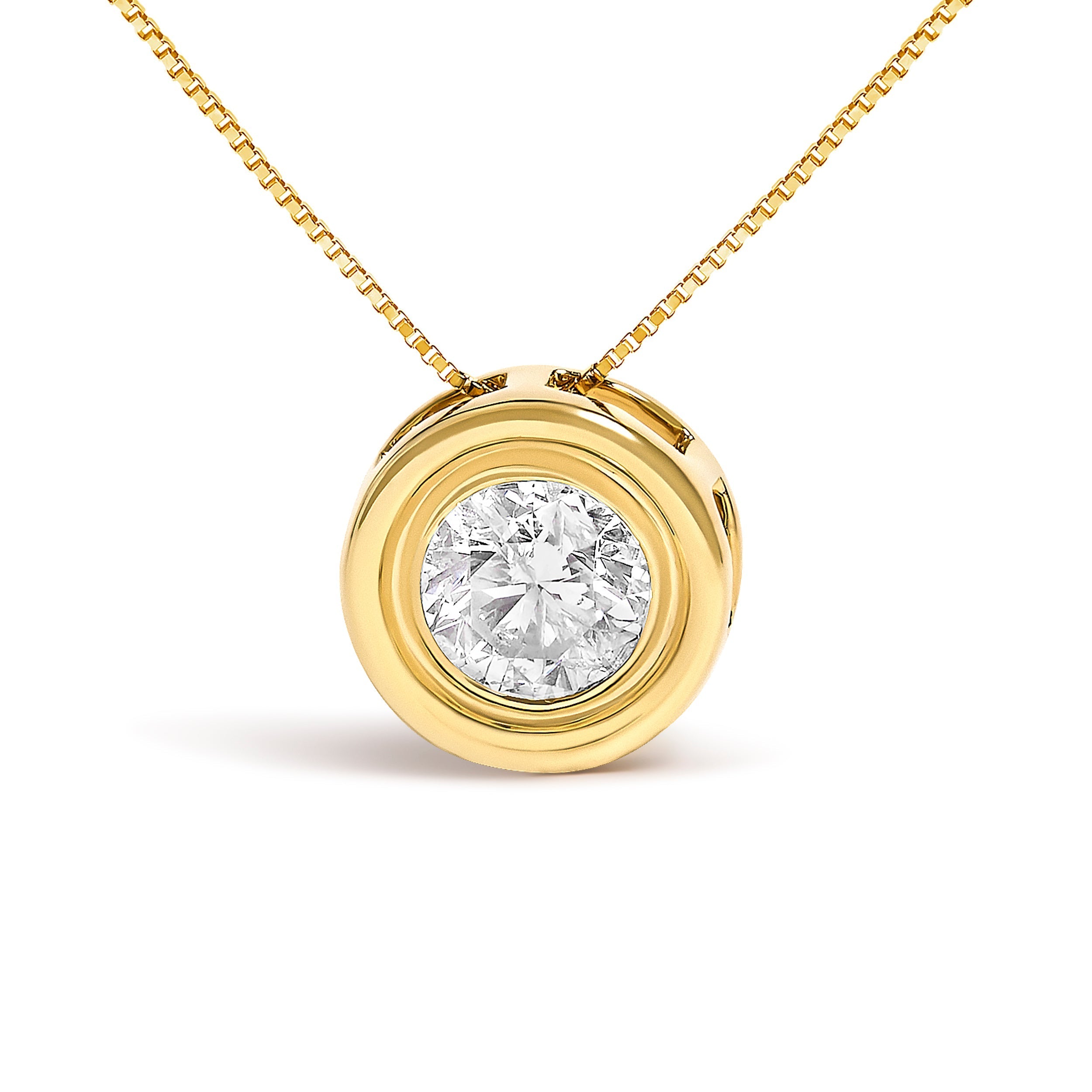 14K Yellow Gold 1 3/8 Cttw Bezel Set Round Diamond Solitaire Pendant Necklace DestGlow