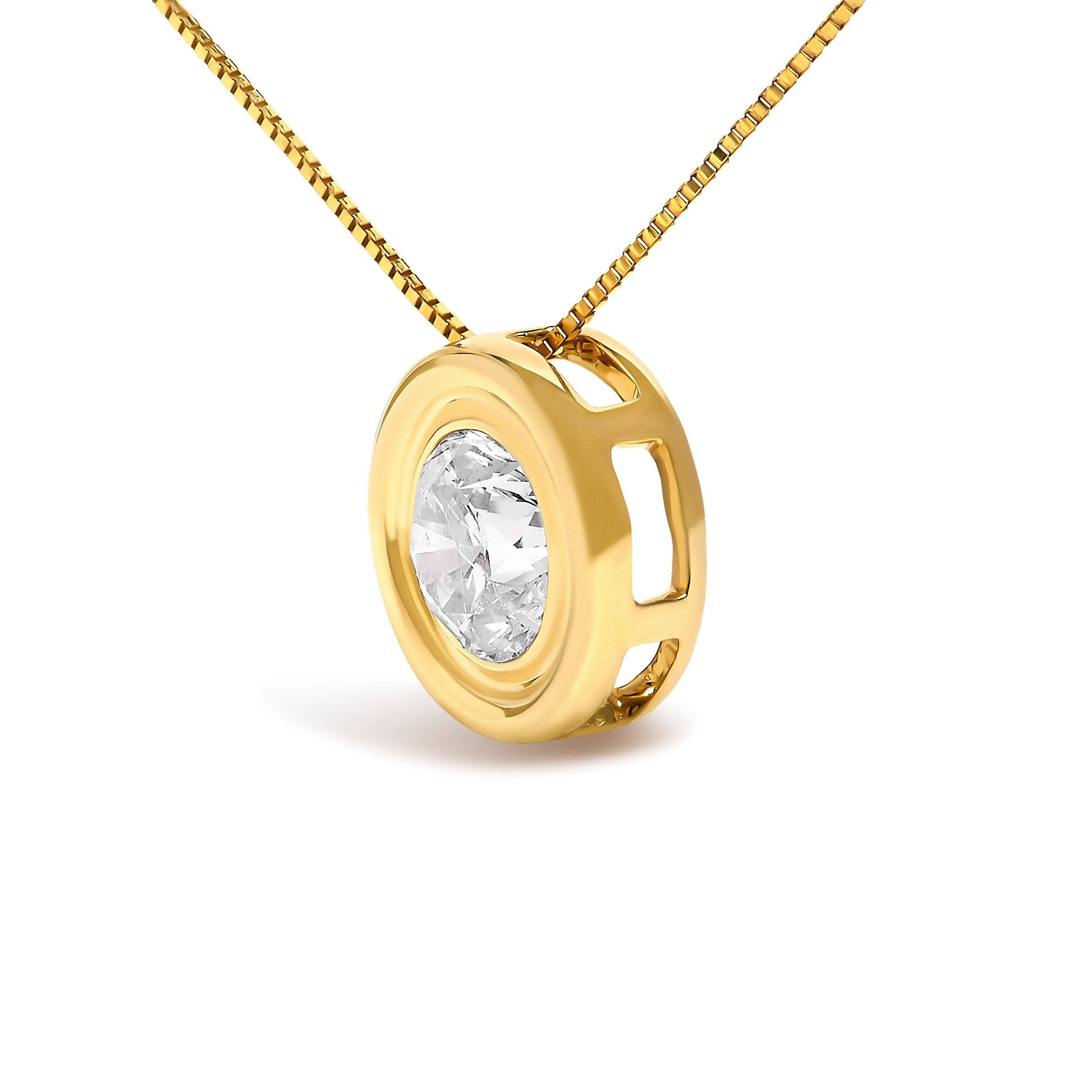 14K Yellow Gold 1 3/8 Cttw Bezel Set Round Diamond Solitaire Pendant Necklace DestGlow