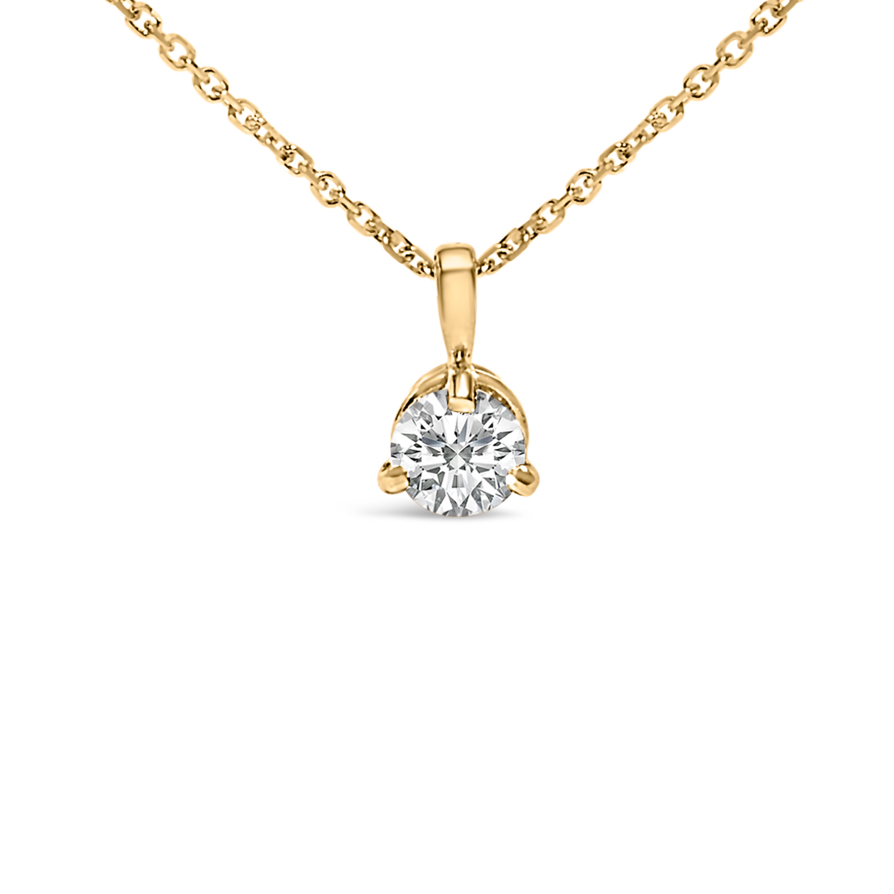 14K Yellow Gold 3/8 Cttw 3 Prong Martini Set Round Diamond Solitaire Pendant Necklace (G-H Color, SI2-I1 Clarity) - 18" Inches by Bids.com