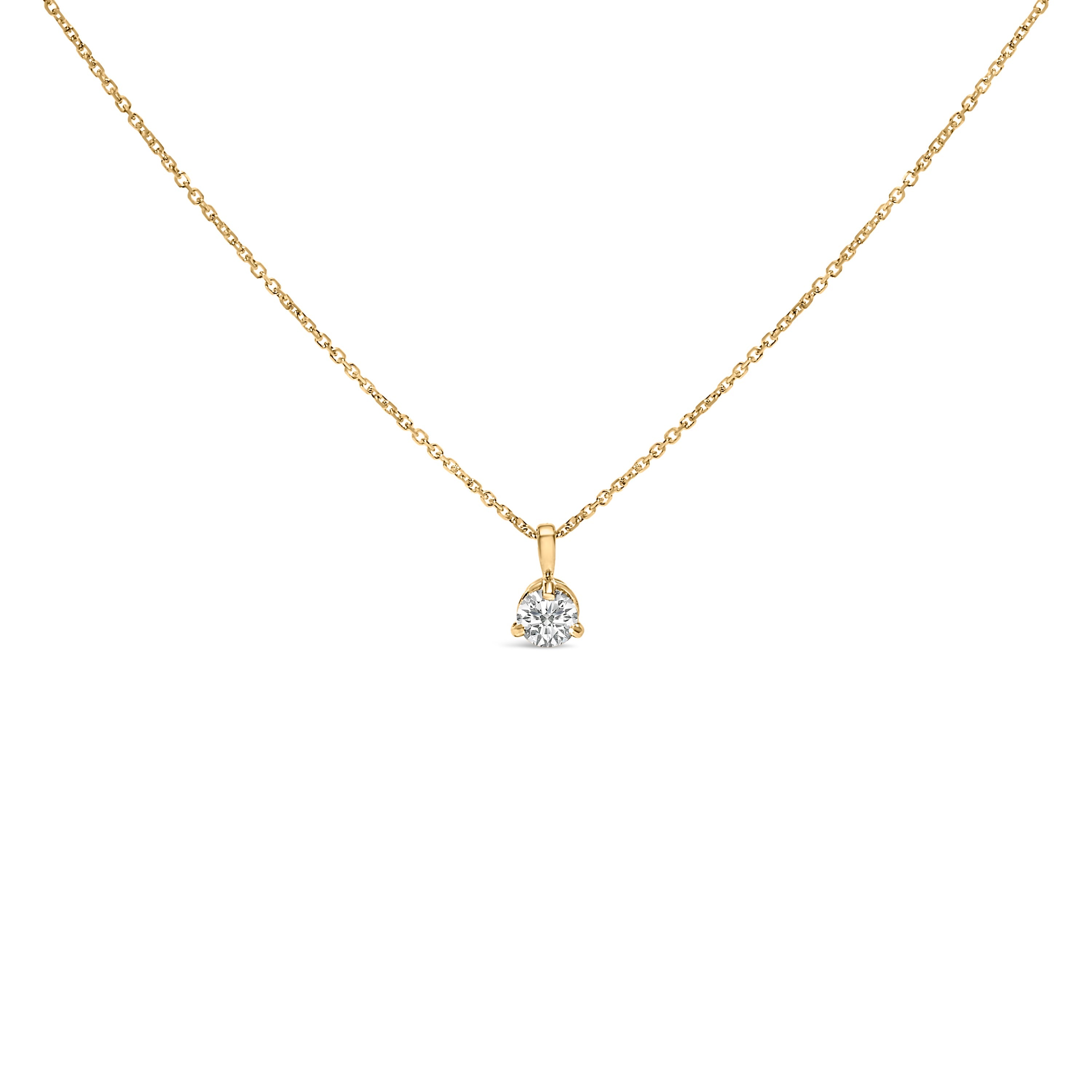 14K Yellow Gold 3/8 Cttw 3 Prong Martini Set Round Diamond Solitaire Pendant Necklace (G-H Color, SI2-I1 Clarity) - 18" Inches by Bids.com