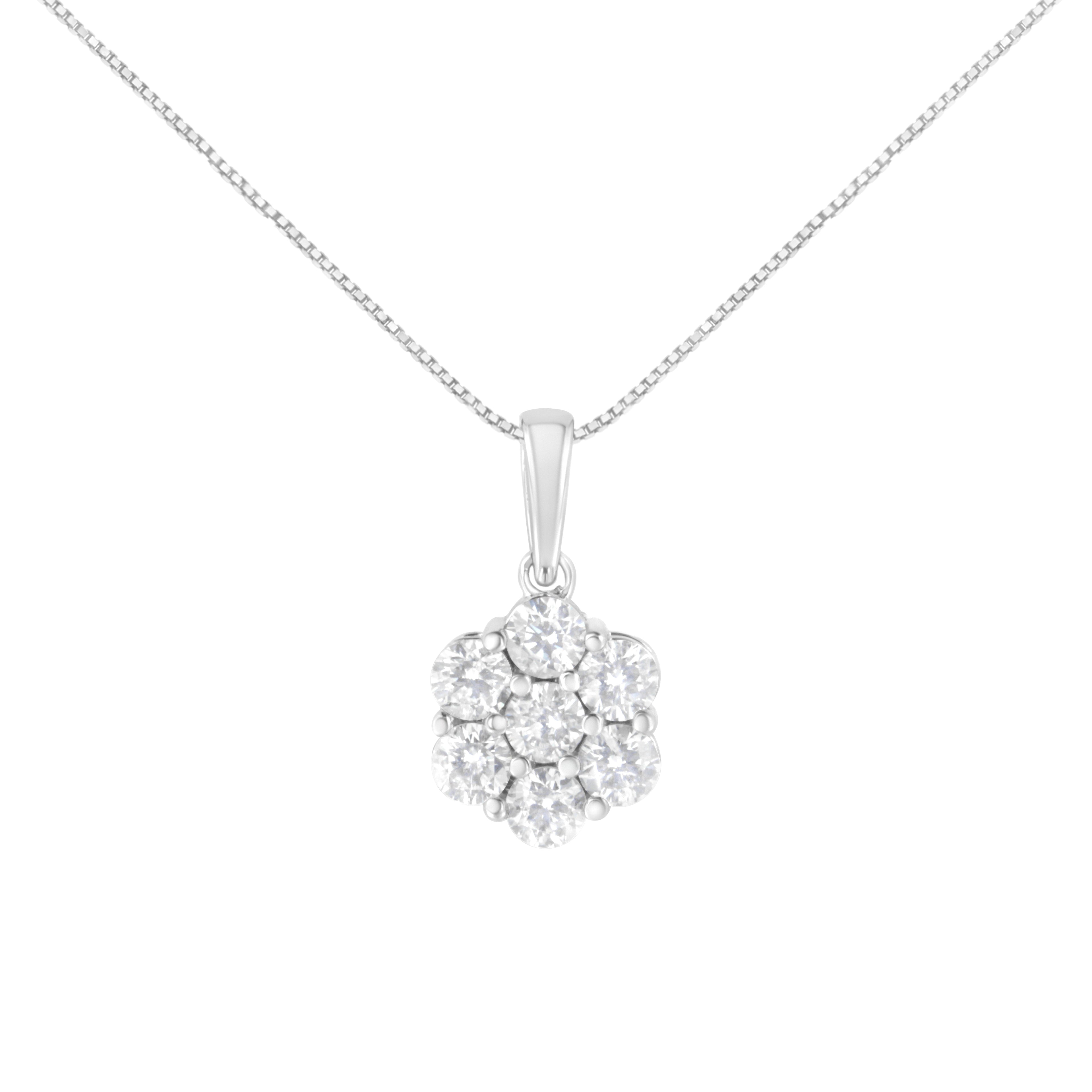 14K White Gold 2.00 Cttw Brilliant Round-Cut Diamond 7 Stone Flower Cluster 18" Pendant Necklace (H-I Color, SI2-I1 Clarity) by Bids.com