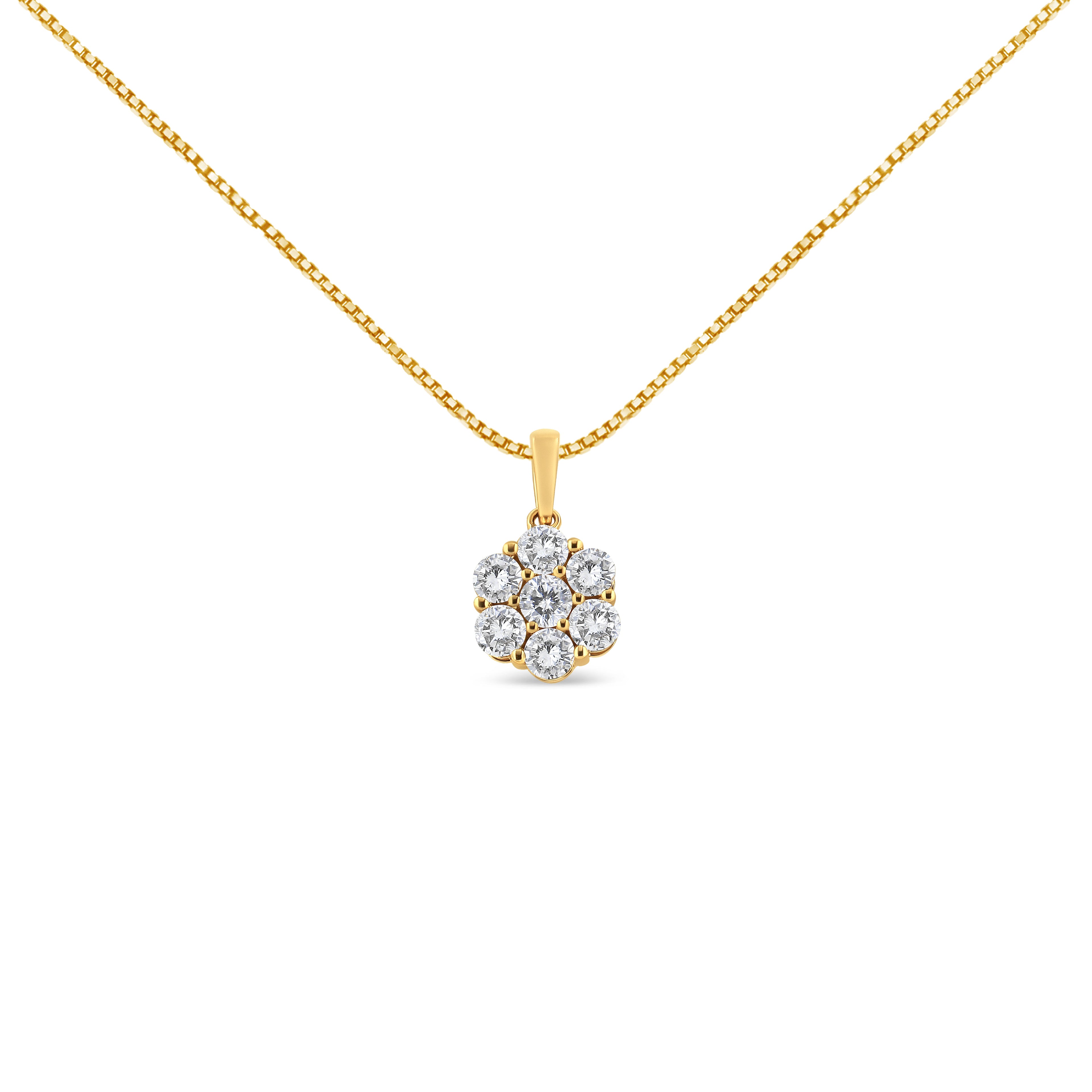 14K Yellow Gold 2.00 Cttw Brilliant Round-Cut Diamond 7 Stone Flower Cluster 18" Pendant Necklace (H-I Color, SI2-I1 Clarity) by Bids.com