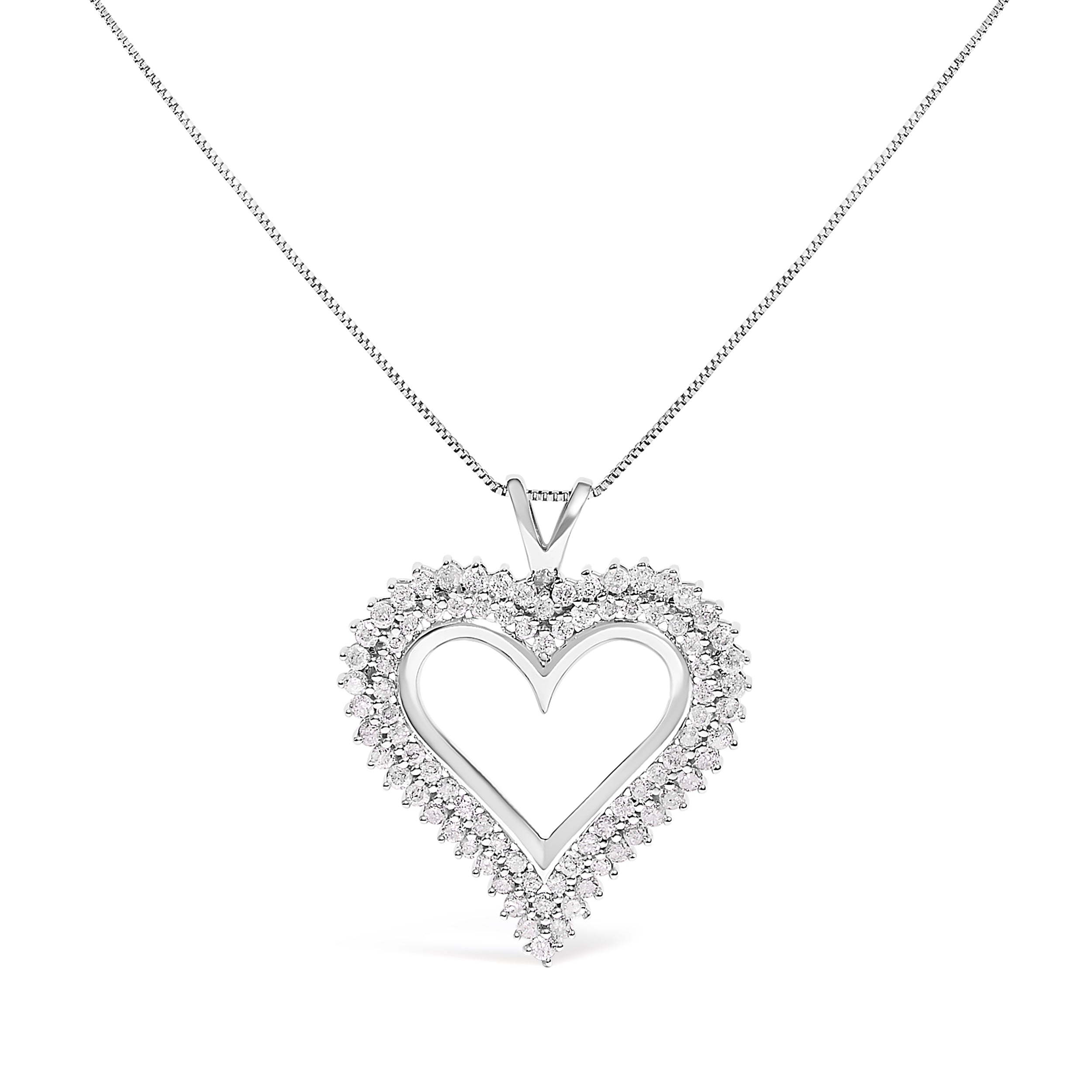 .925 Sterling Silver 1.00 Cttw Diamond Heart 18" Pendant Necklace (I-J Color, I2-I3 Clarity) by Bids.com