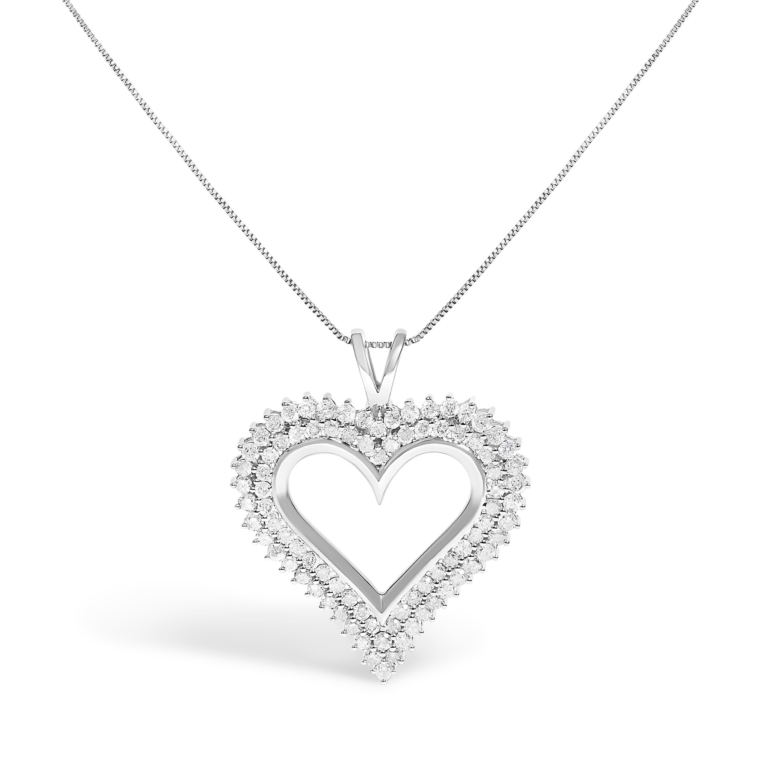 .925 Sterling Silver 1.00 Cttw Diamond Heart 18" Pendant Necklace (I-J Color, I2-I3 Clarity) by Bids.com