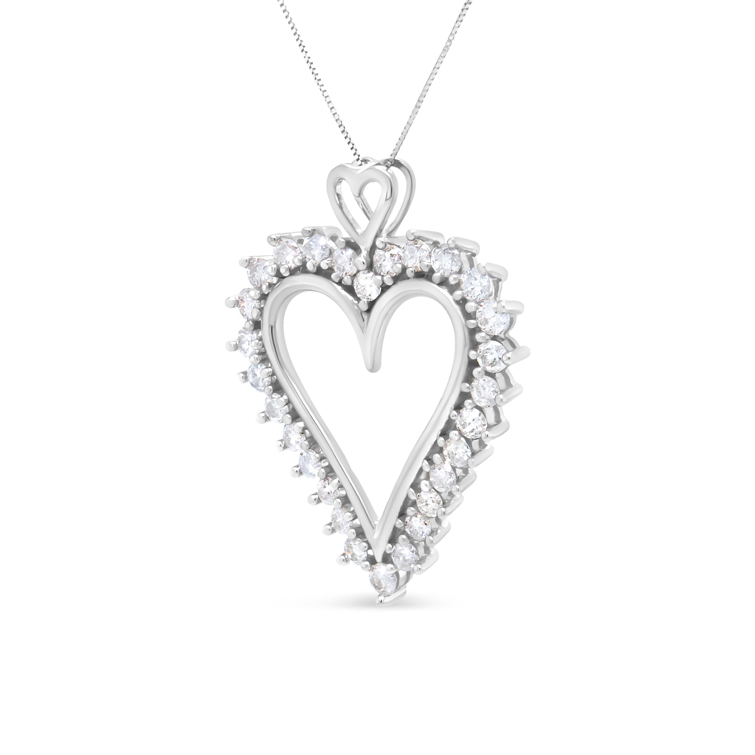 .925 Sterling Silver 1 3/4 Cttw Round Diamond Lined Open Heart Pendant 18" Necklace (I-J Color, I2-I3 Clarity) by Bids.com