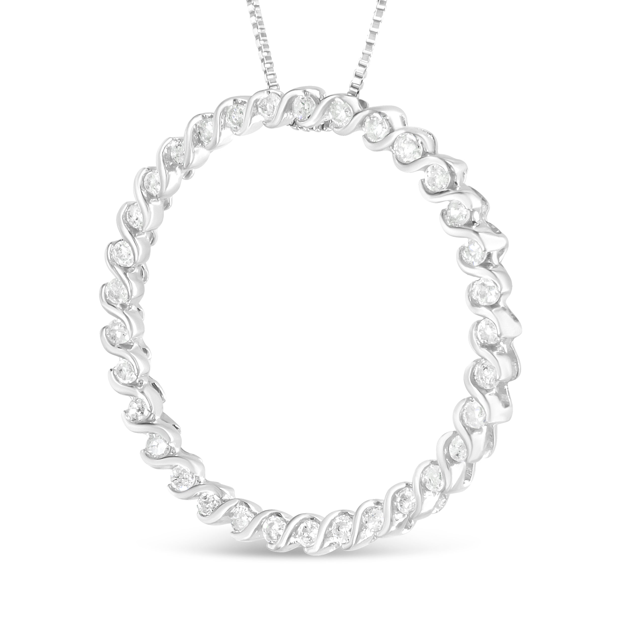 .925 Sterling Silver 3/4 Cttw Round Diamond Spiral Curved Circle Pendant 18" Necklace (I-J Color, I3 Clarity) by Bids.com