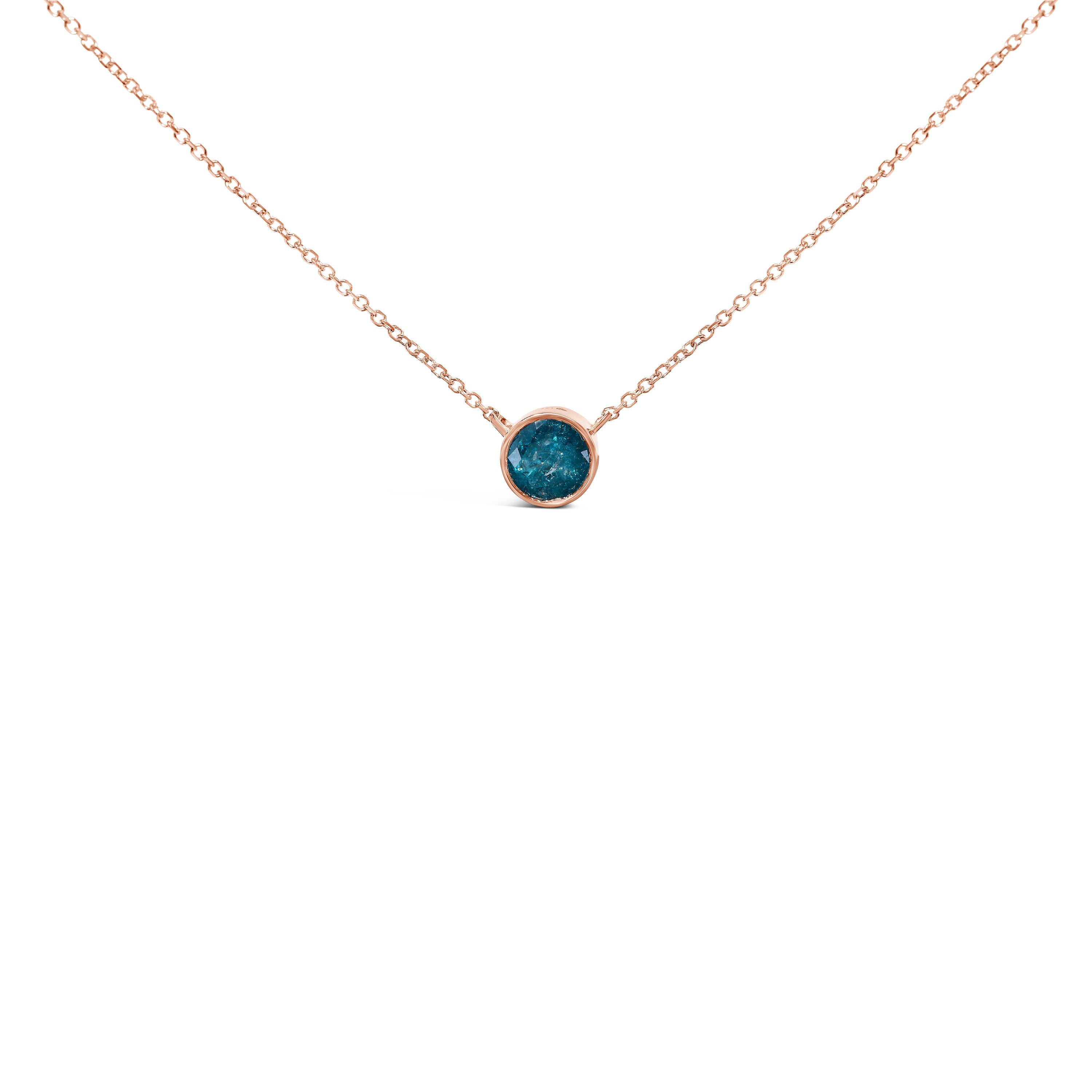 14K Rose Gold 2.0 Cttw Bezel Set Blue Diamond Solitaire Pendant Necklace - 18" Inches by Bids.com