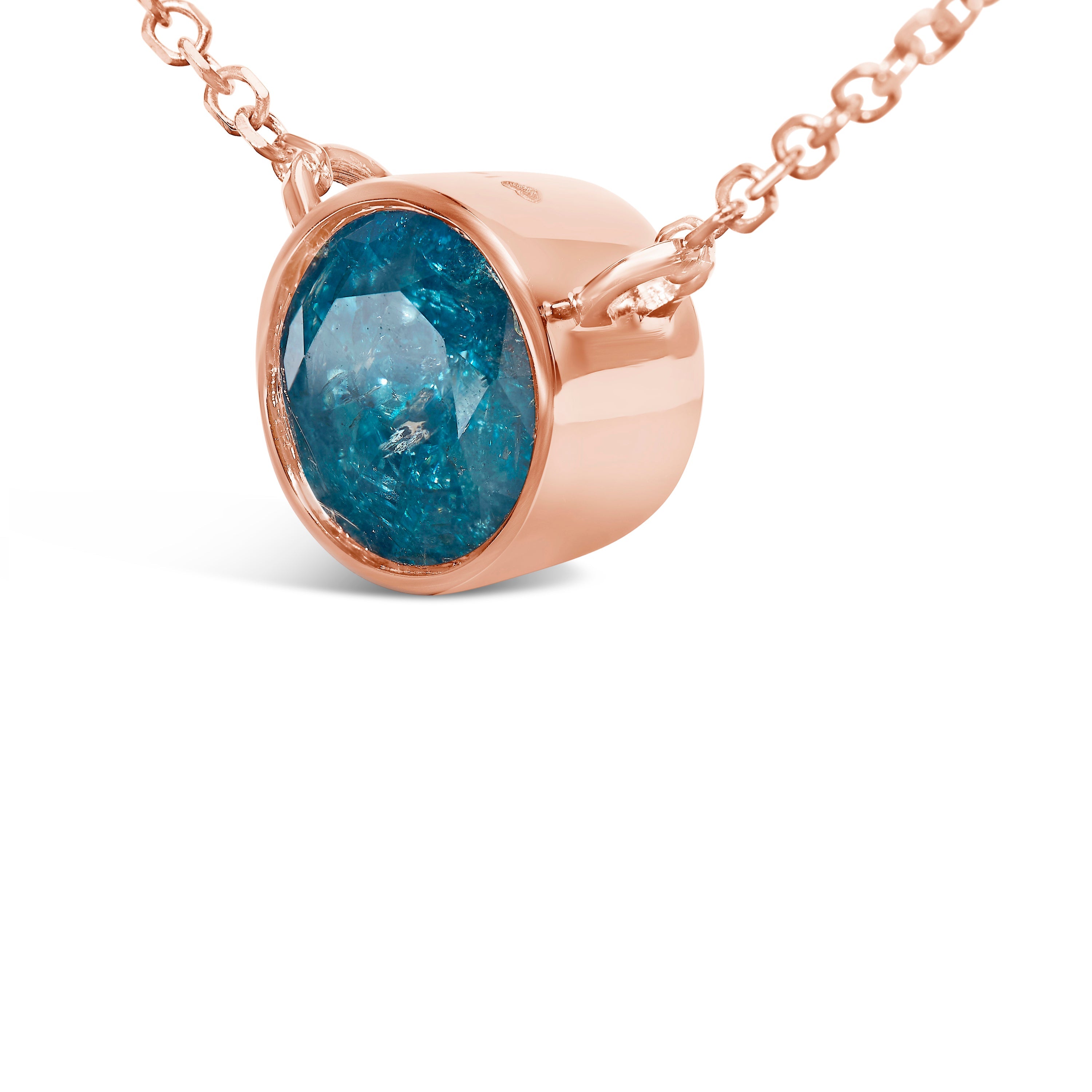 14K Rose Gold 2.0 Cttw Bezel Set Blue Diamond Solitaire Pendant Necklace - 18" Inches by Bids.com