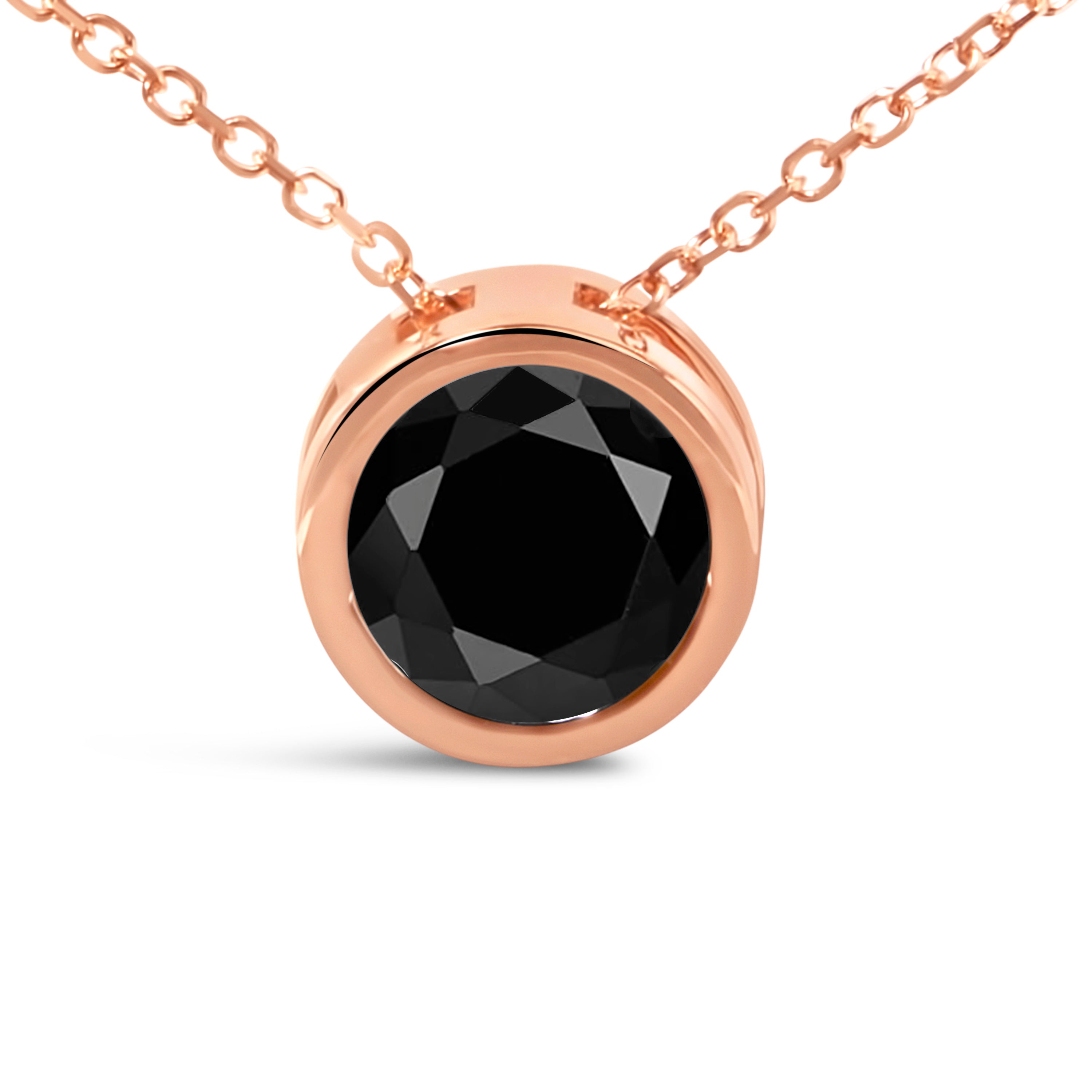 14K Rose Gold 3 1/2 Cttw Bezel-Set Black Round Diamond Solitaire Pendant Necklace (Black Color, I2-I3 Clarity) - 18" by Bids.com
