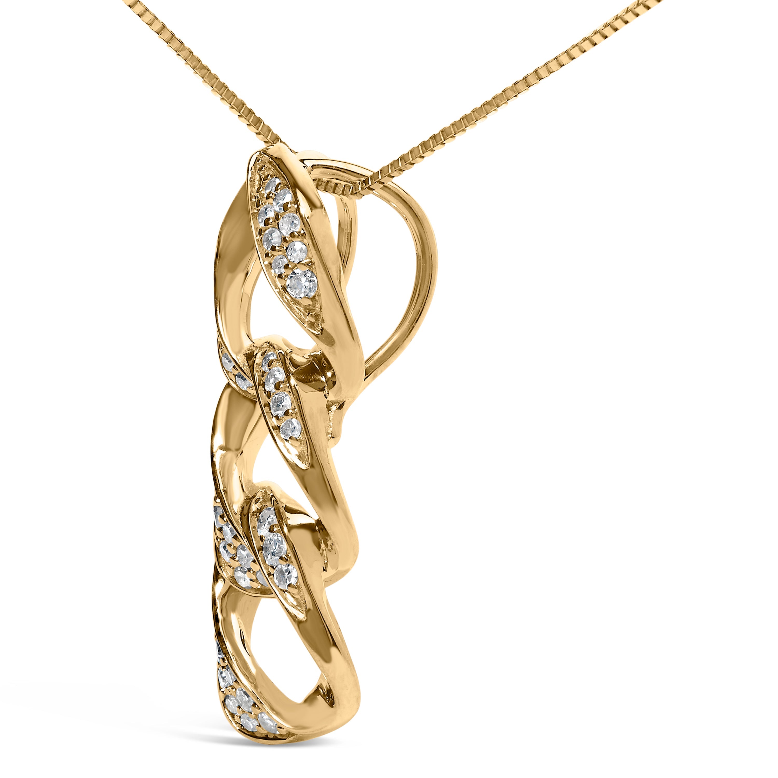 14K Yellow Gold Plated .925 Sterling Silver 1/6 Cttw Diamond Interlocking Triple Asymmetric Circle Hoop 18" Pendant Necklace (H-I Color, I1-I2 Clarity) by Bids.com