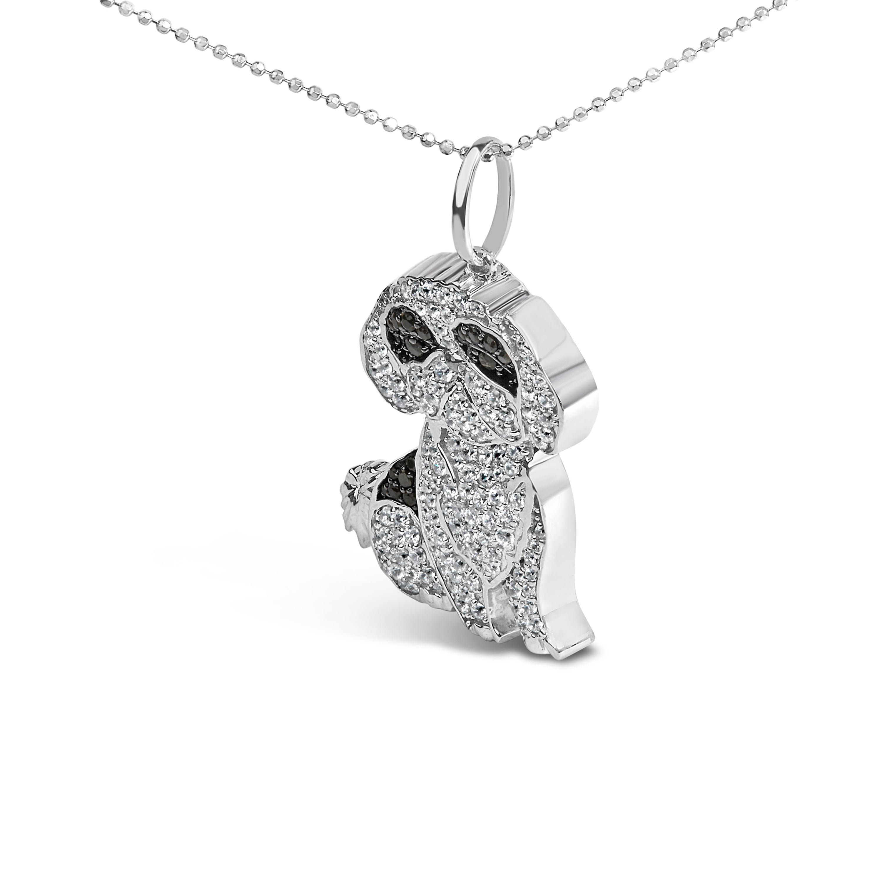 .925 Sterling Silver 1 1/4 Cttw Diamond Shih Tzu Dog Pendant Necklace 18 inch (Black and I-J Color, I2-I3 Clarity) by Bids.com