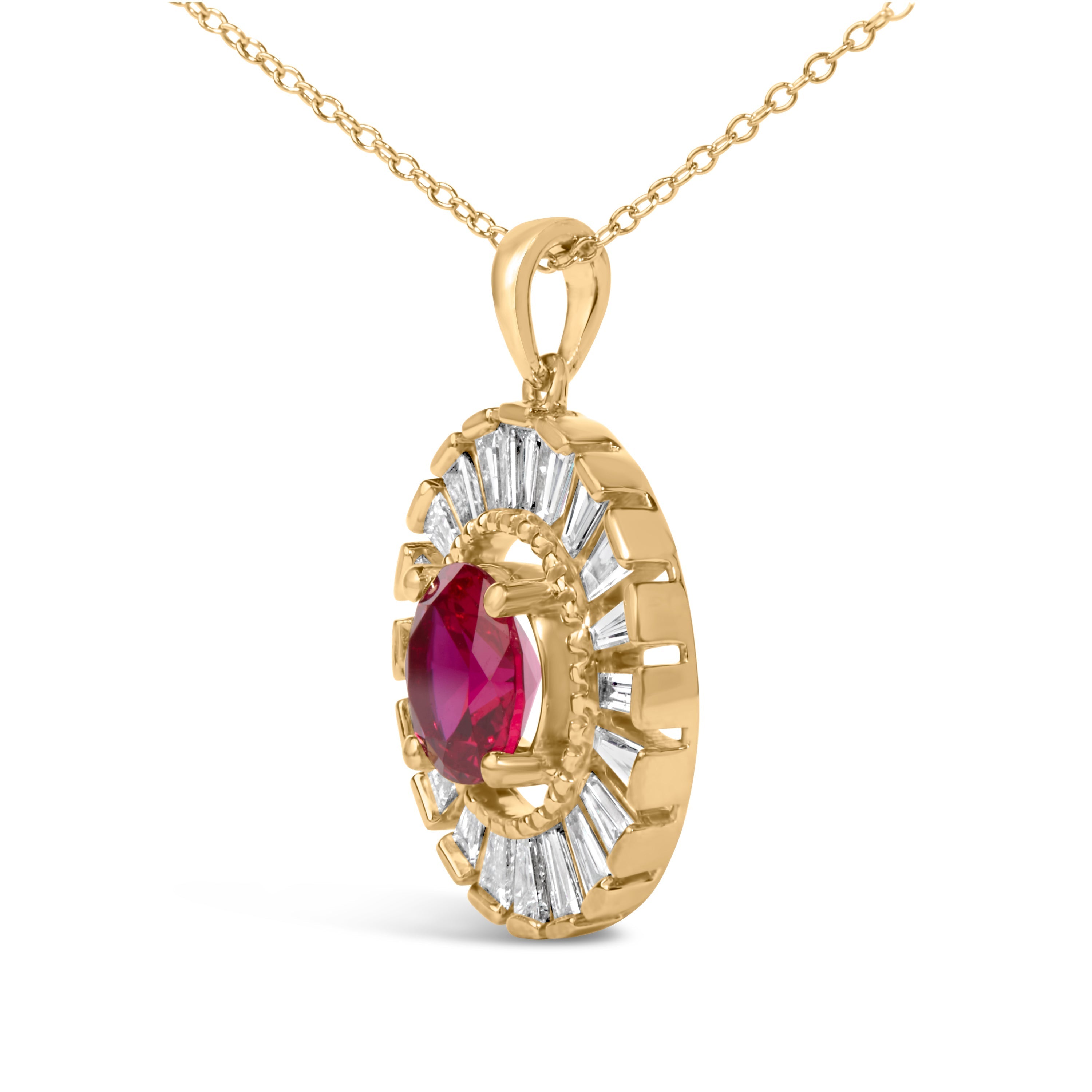 14K Yellow Gold Plated Sterling Silver Lab Grown Ruby and Diamond Medallion Pendant Necklace DestGlow