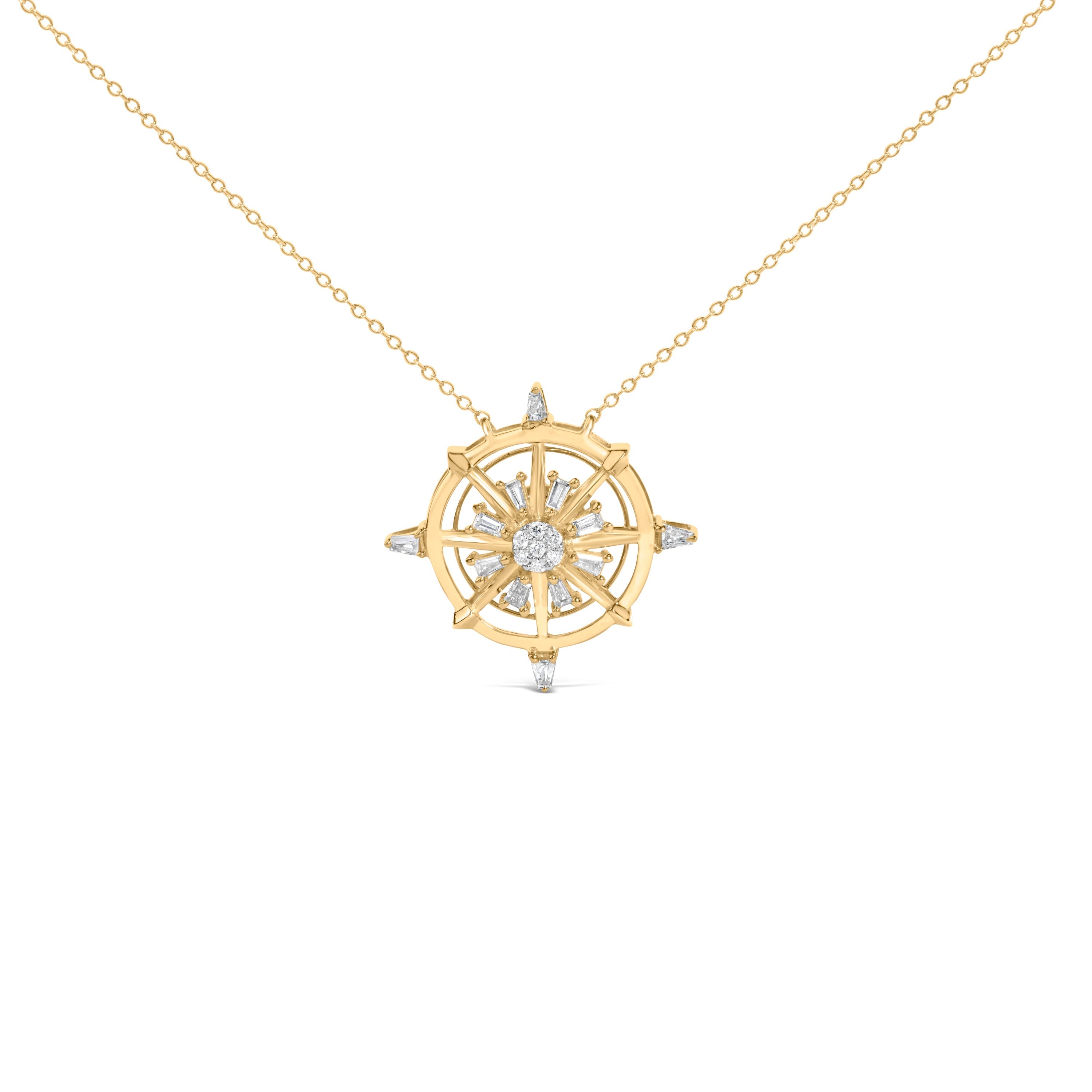 14K Yellow Gold Plated Sterling Silver 1/3 Cttw Diamond Compass Pendant Necklace DestGlow