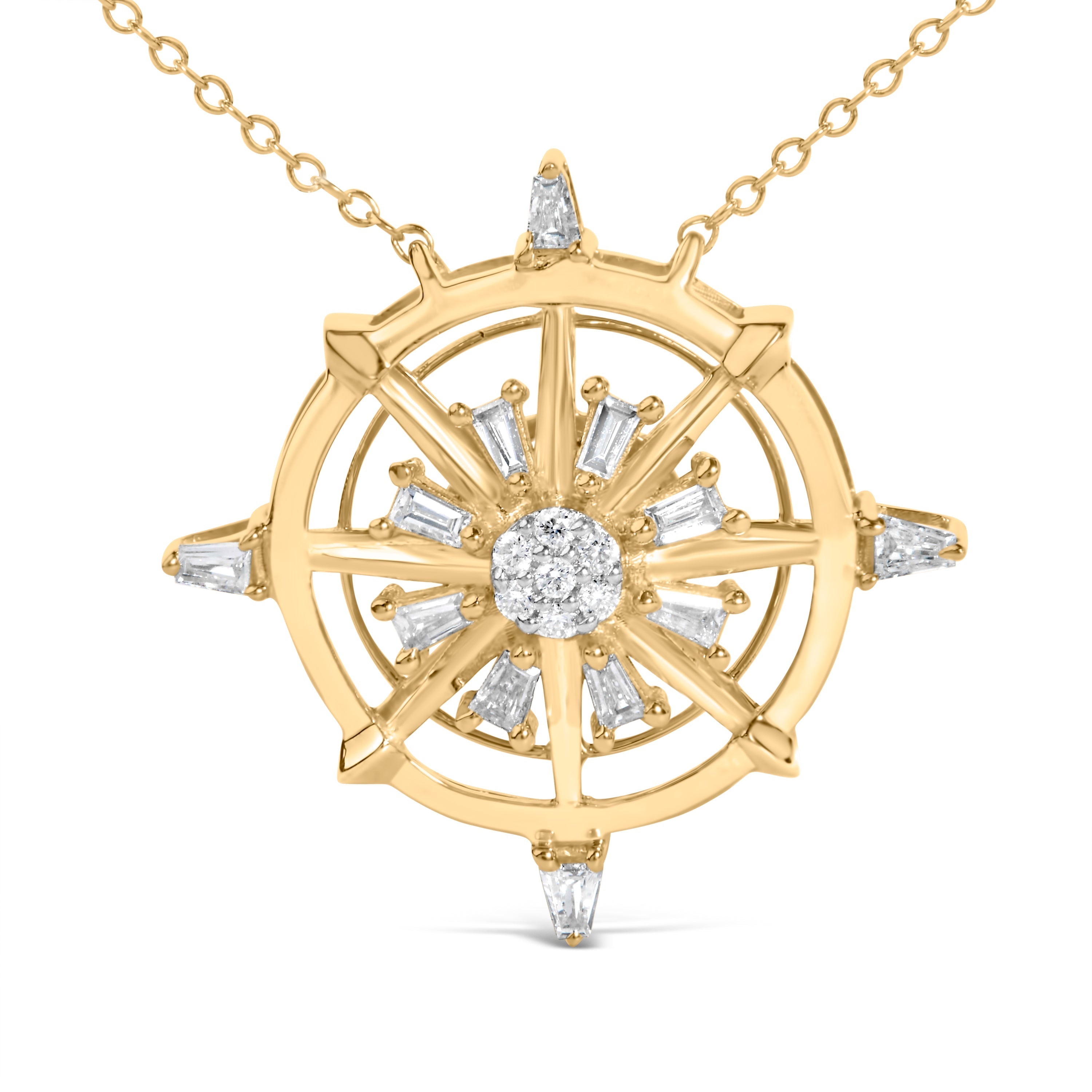 14K Yellow Gold Plated Sterling Silver 1/3 Cttw Diamond Compass Pendant Necklace DestGlow