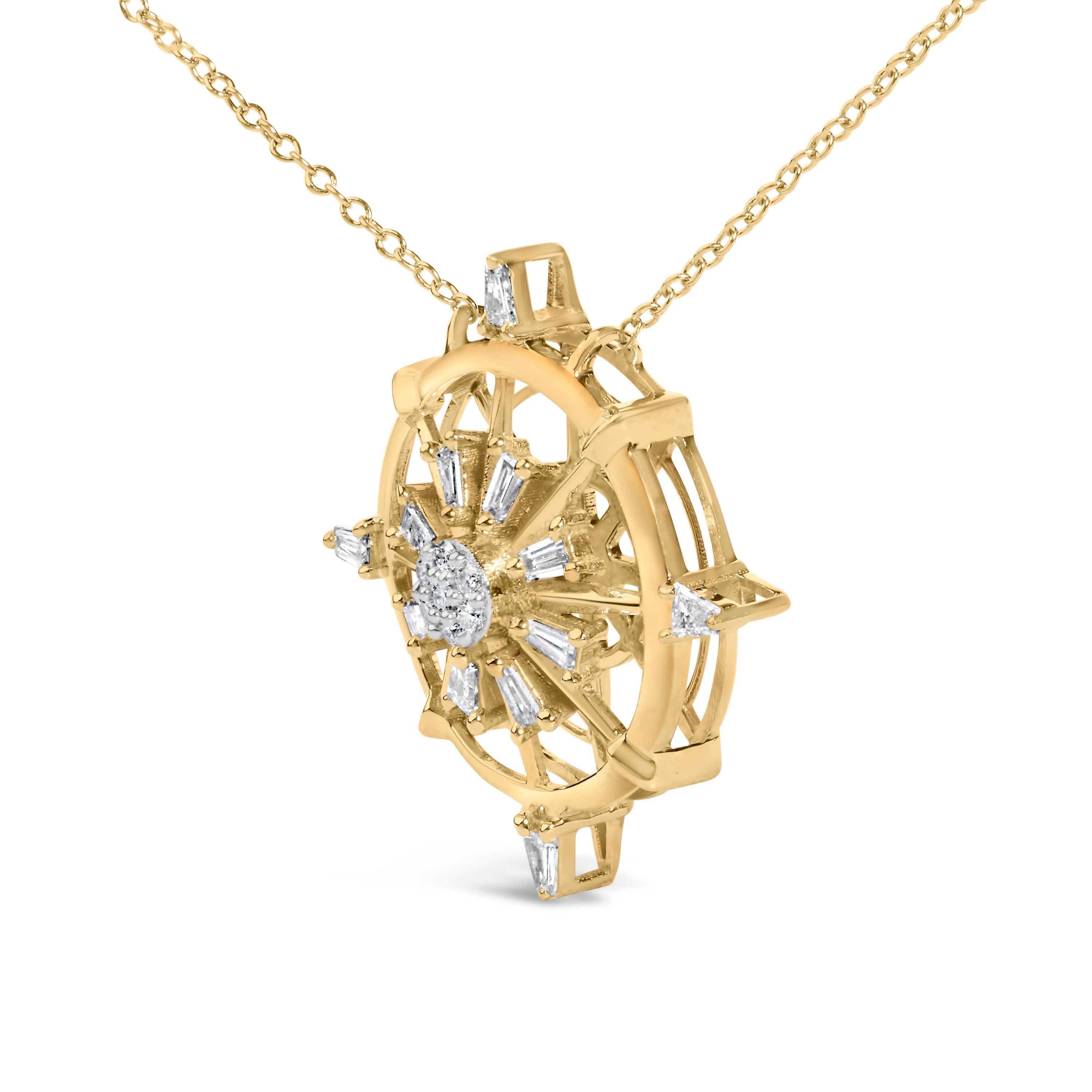 14K Yellow Gold Plated Sterling Silver 1/3 Cttw Diamond Compass Pendant Necklace DestGlow