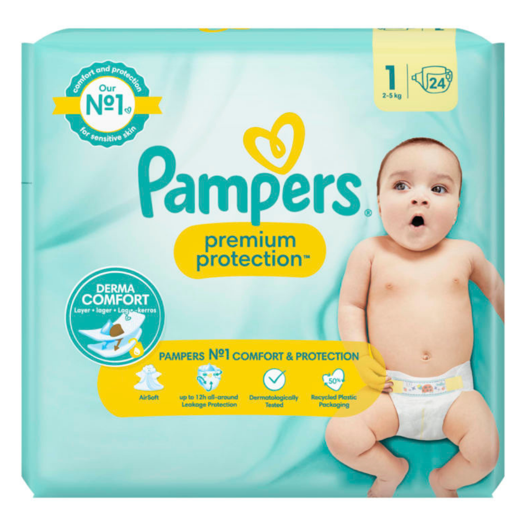Pampers Premium Protection Diapers Size 1 (2-5 kg) (24 ct) DestGlow