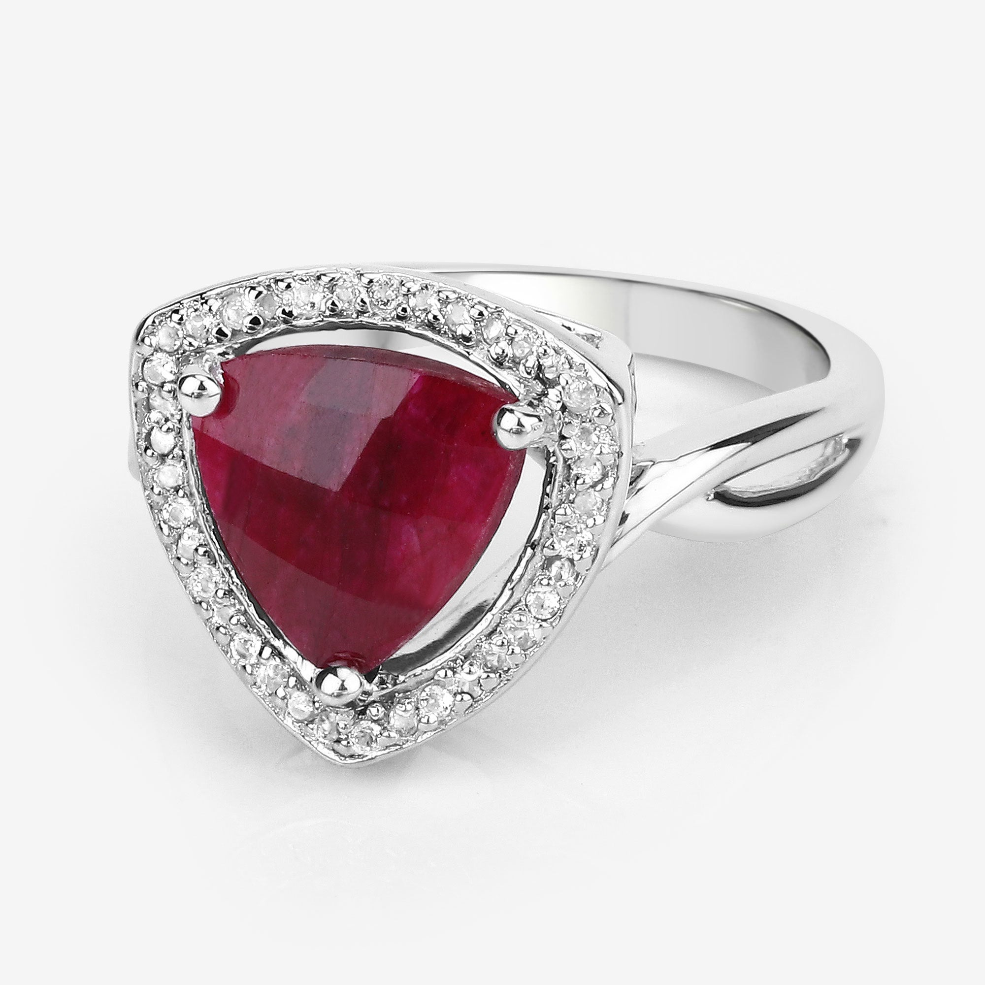 3.25 Carat Dyed Ruby and White Topaz .925 Sterling Silver Ring DestGlow