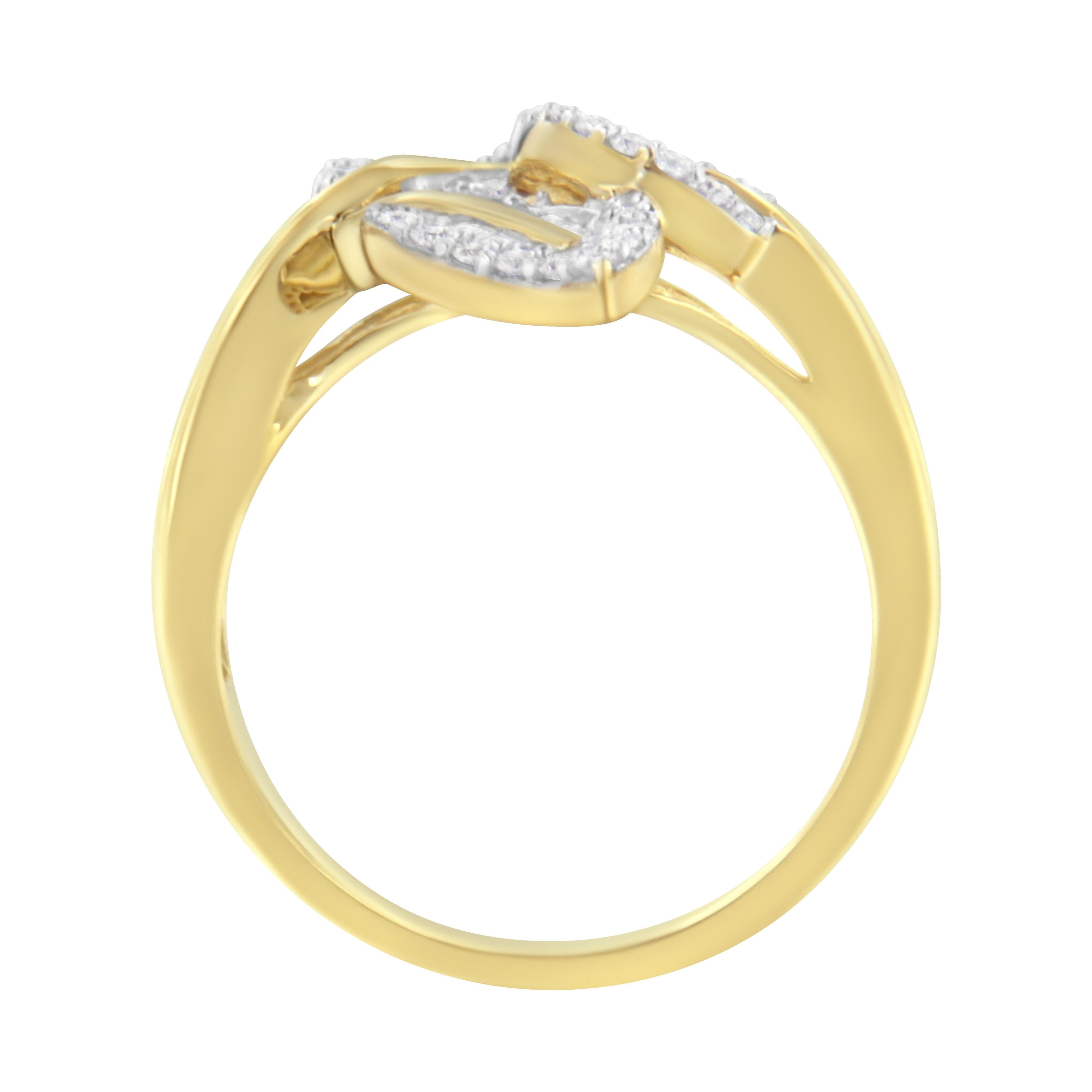 10k Yellow and White Gold 1/2 Cttw Baguette and Round Diamond Bypass Triple Leaf Ring (I-J Color, I1-I2 Clarity) - Size 7 by Bids.com