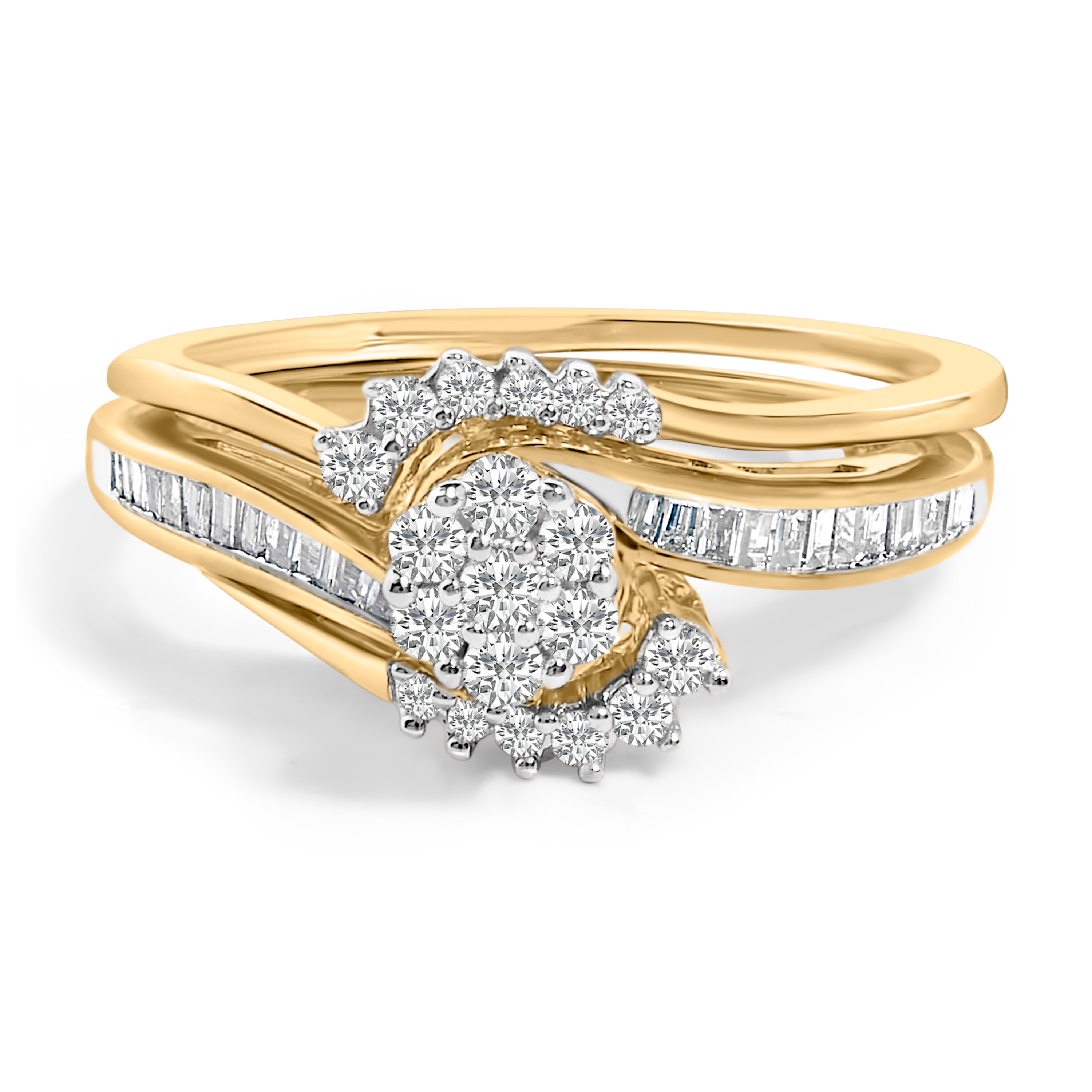 14K Yellow Gold Plated Sterling Silver 1/2 Cttw Diamond Cluster Spiral Bridal Set by Bids.com