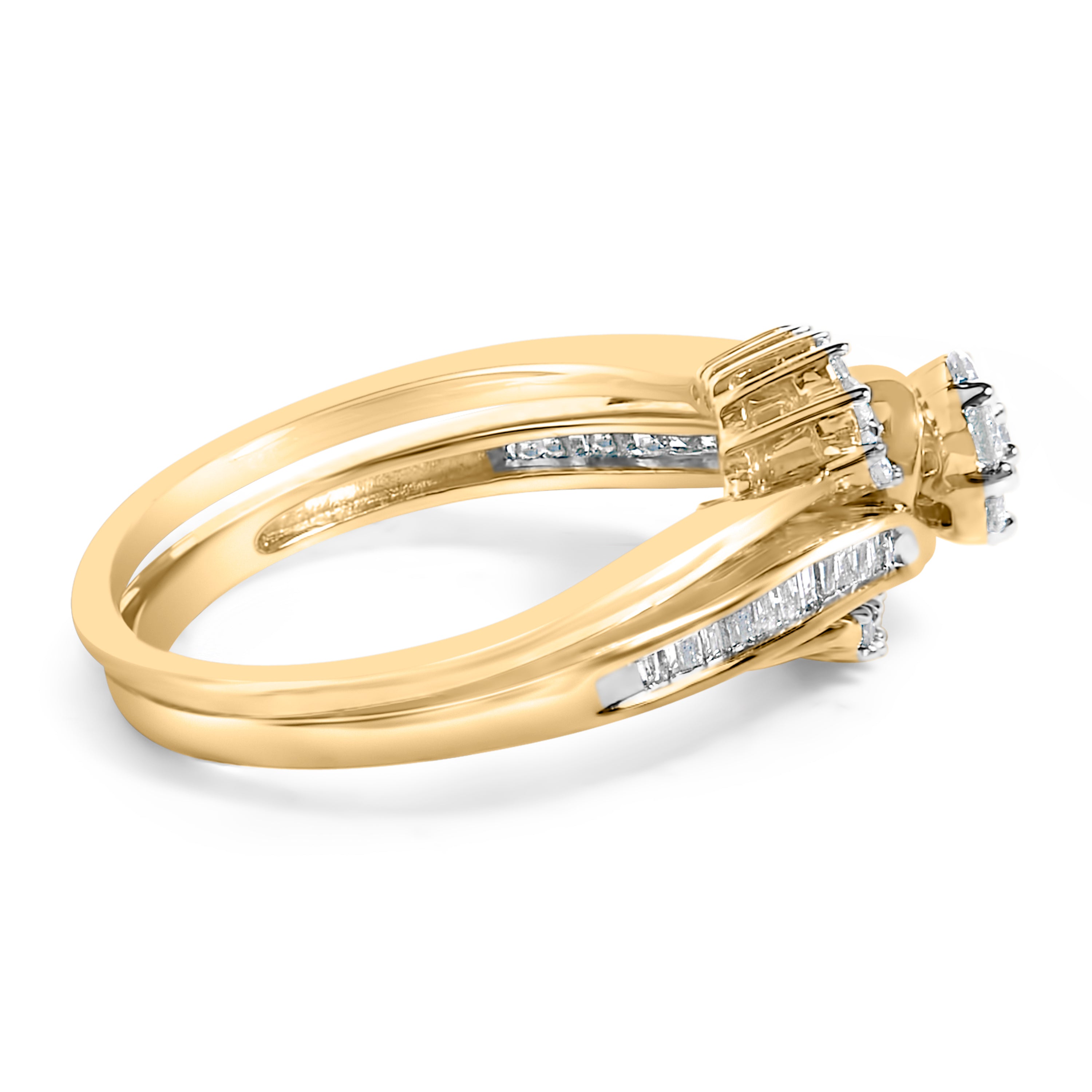 14K Yellow Gold Plated Sterling Silver 1/2 Cttw Diamond Cluster Spiral Bridal Set by Bids.com