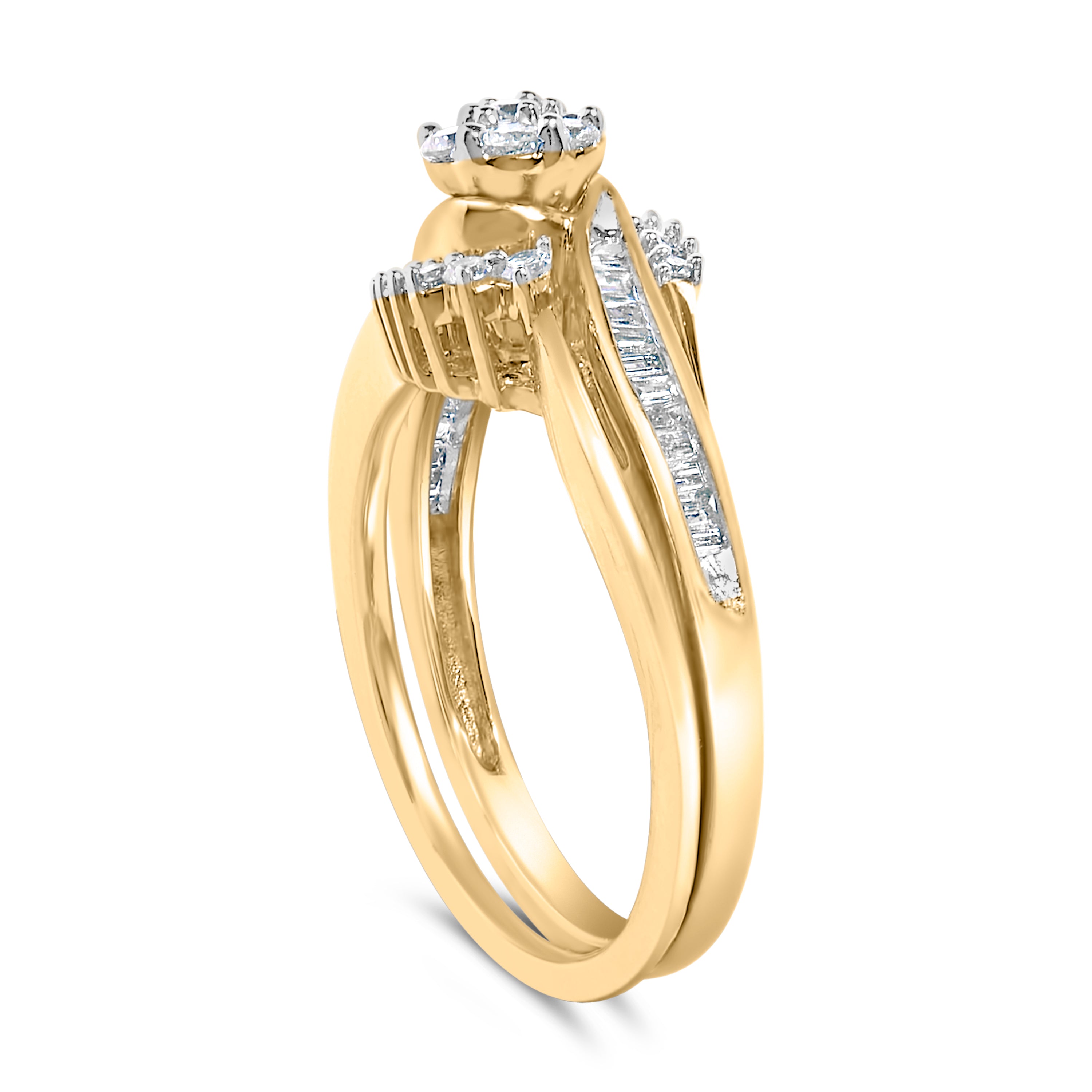 14K Yellow Gold Plated Sterling Silver 1/2 Cttw Diamond Cluster Spiral Bridal Set by Bids.com