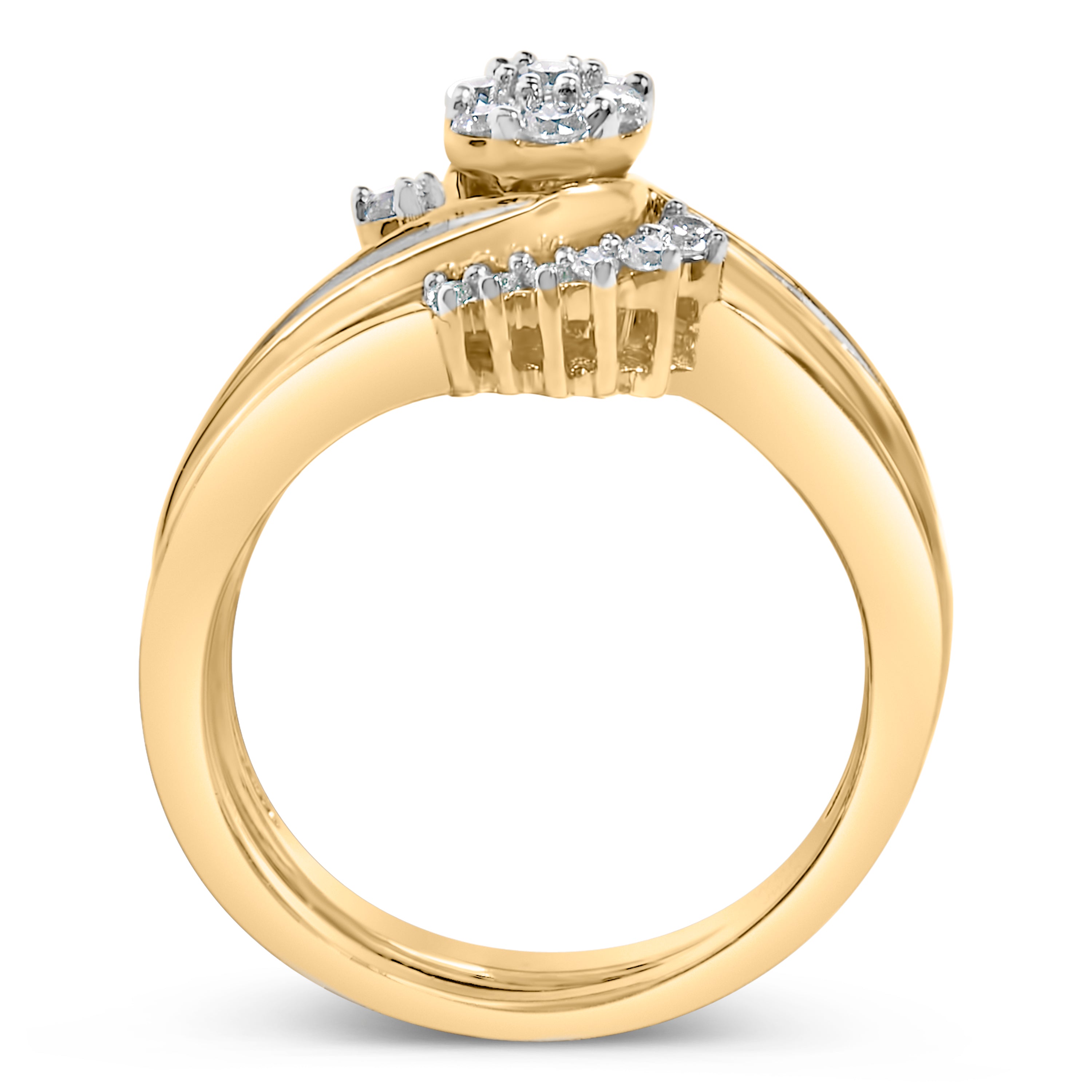 14K Yellow Gold Plated Sterling Silver 1/2 Cttw Diamond Cluster Spiral Bridal Set by Bids.com