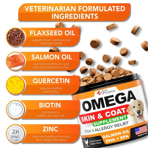 Omega 3 Fish Oil for Dogs - Skin & Coat Supplement for Itch Relief & Healthy Coat