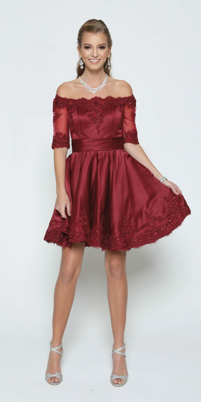 Juliet 804 Short Dress Off-Shoulder with Appliques by DiscountDressShop