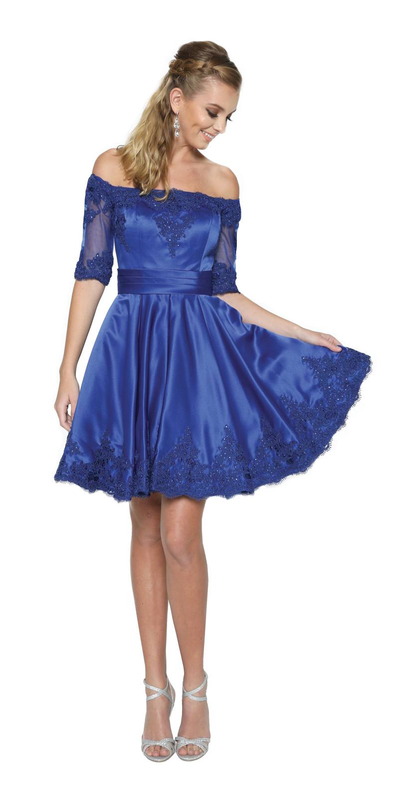 Juliet 804 Short Dress Off-Shoulder with Appliques by DiscountDressShop