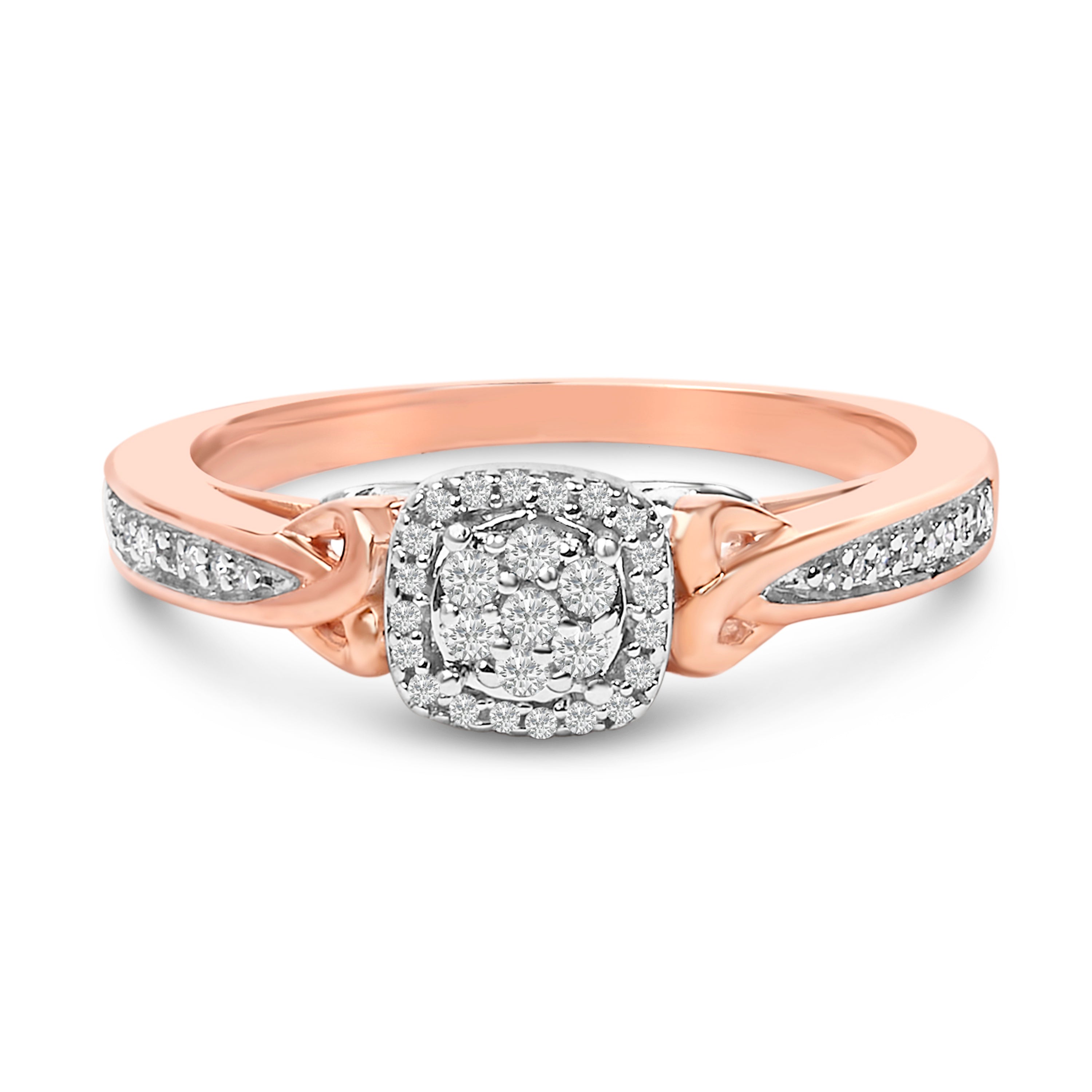 14K Rose Gold Plated Sterling Silver 1/6 Cttw Diamond Knot Cluster Ring DestGlow