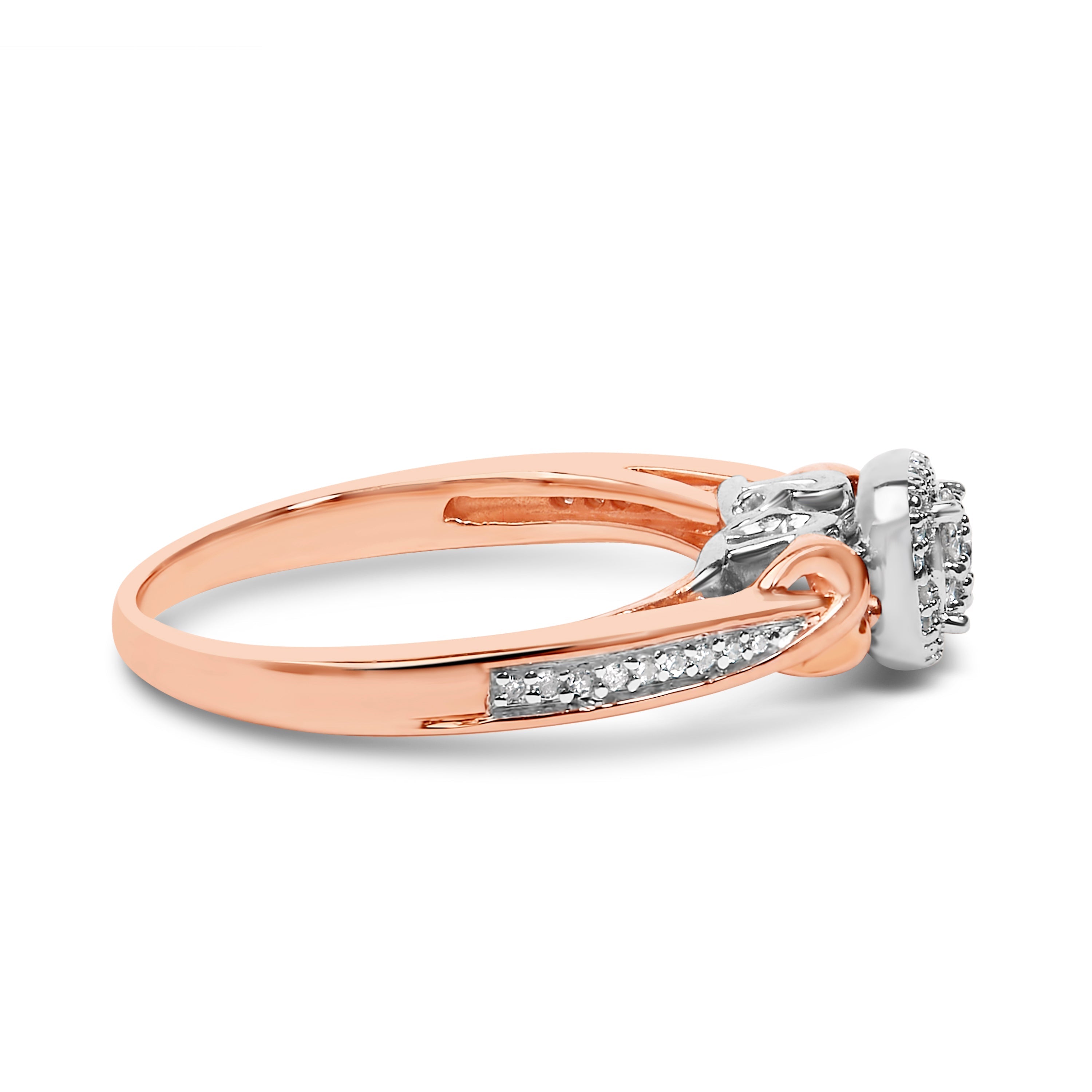 14K Rose Gold Plated Sterling Silver 1/6 Cttw Diamond Knot Cluster Ring DestGlow