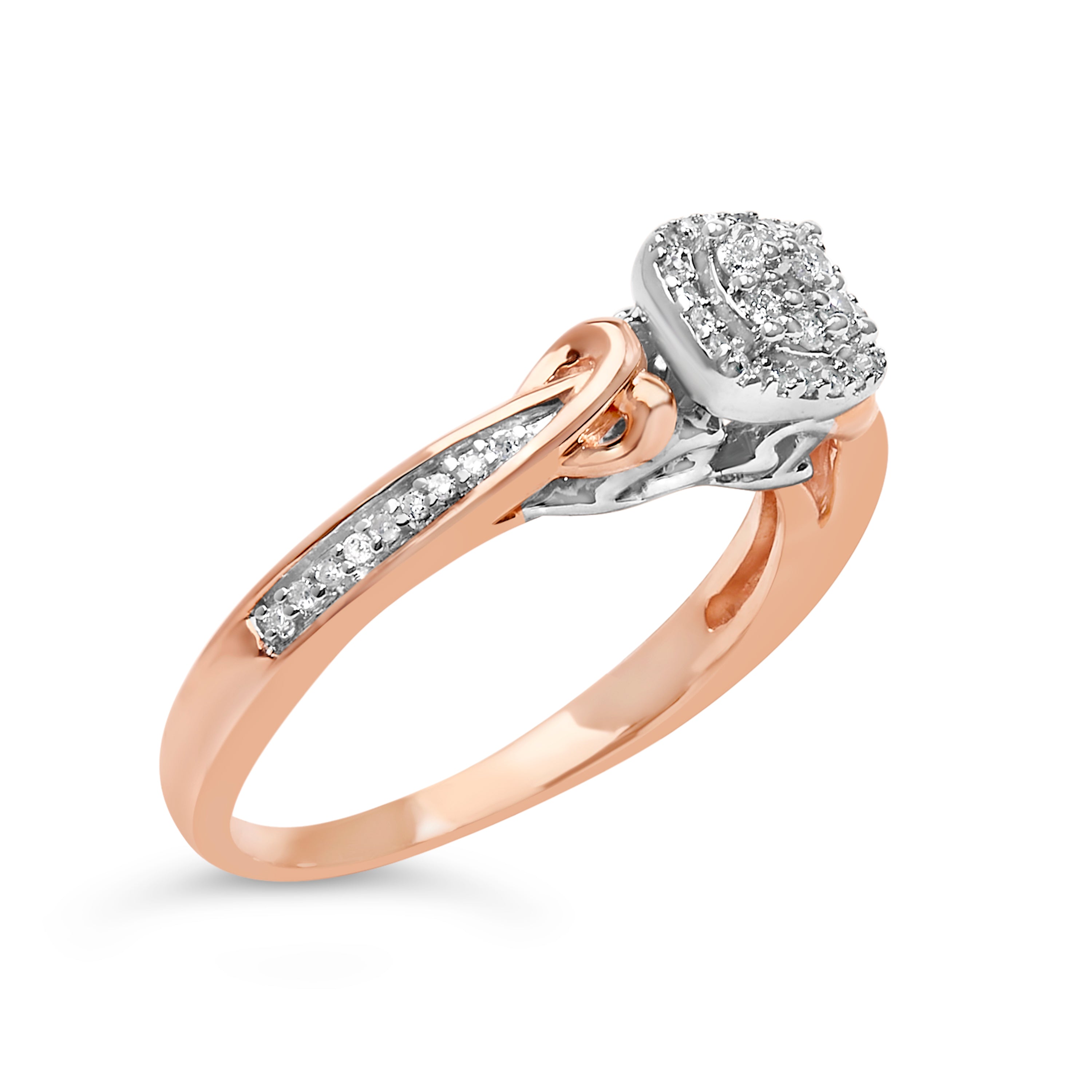 14K Rose Gold Plated Sterling Silver 1/6 Cttw Diamond Knot Cluster Ring DestGlow