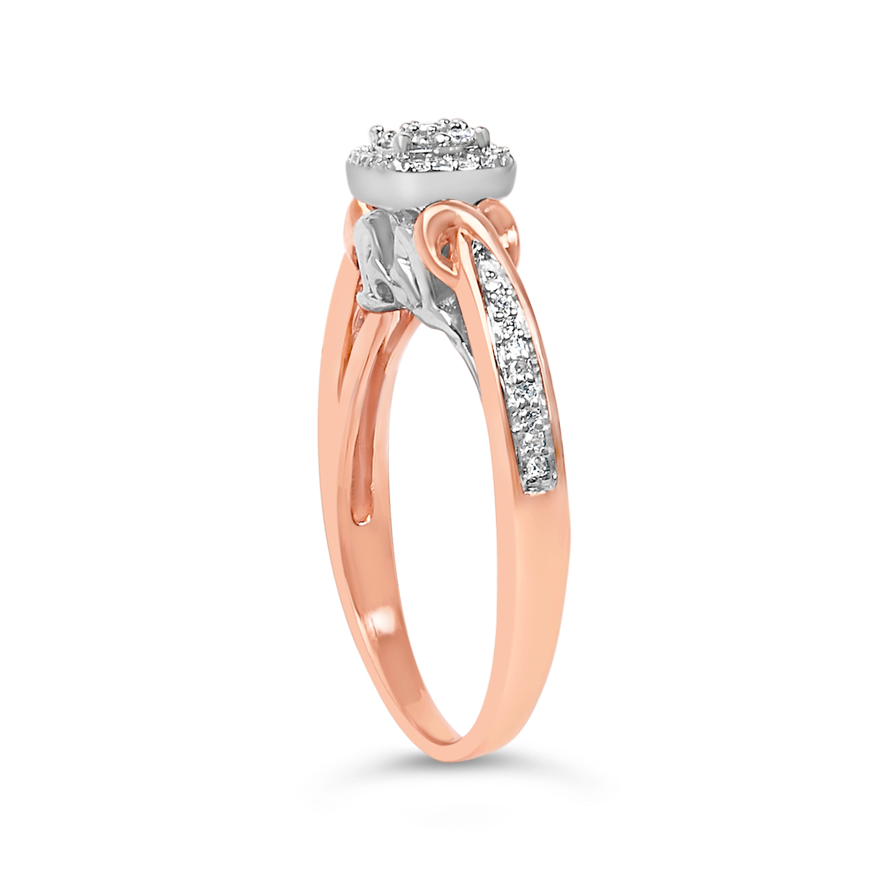 14K Rose Gold Plated Sterling Silver 1/6 Cttw Diamond Knot Cluster Ring DestGlow