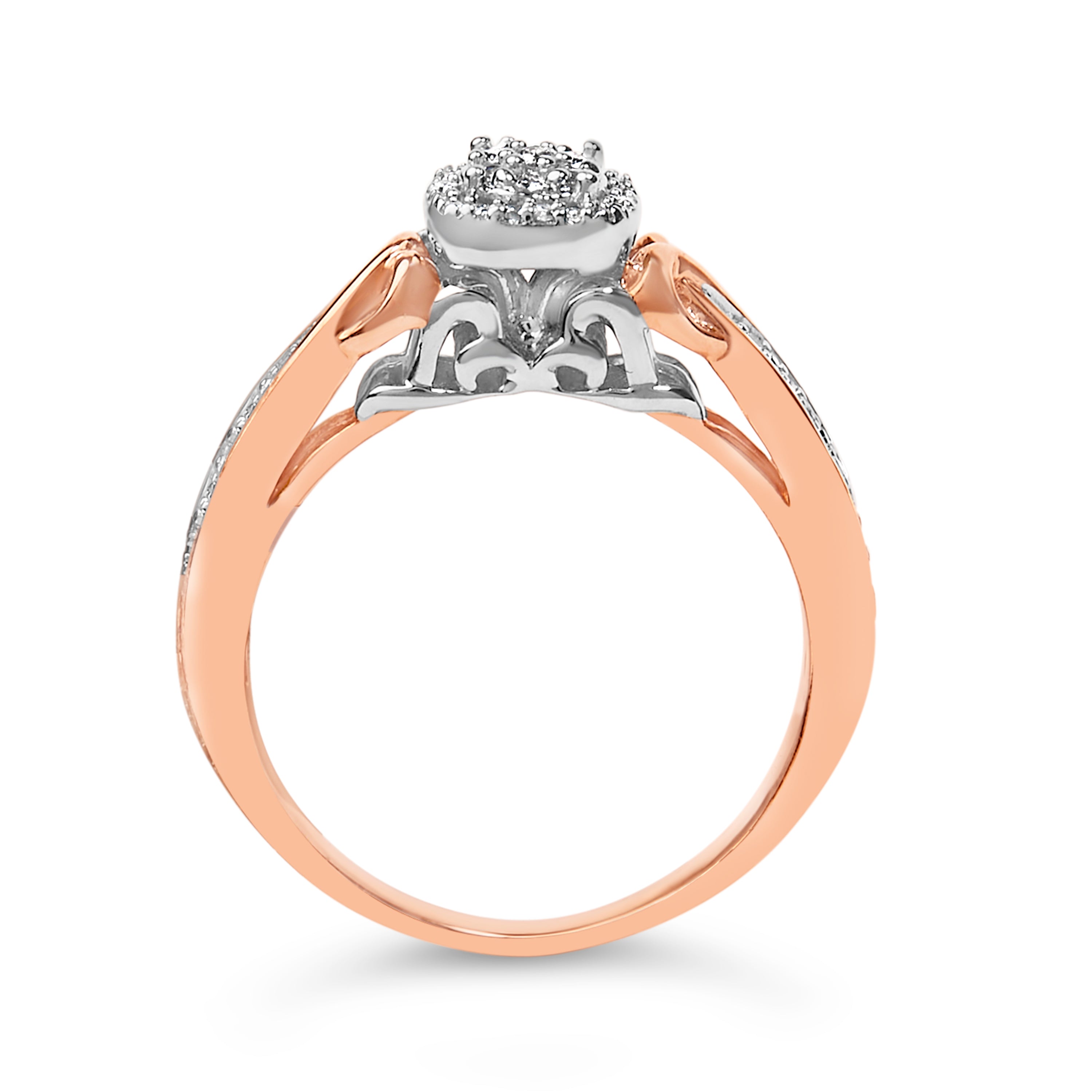 14K Rose Gold Plated Sterling Silver 1/6 Cttw Diamond Knot Cluster Ring DestGlow