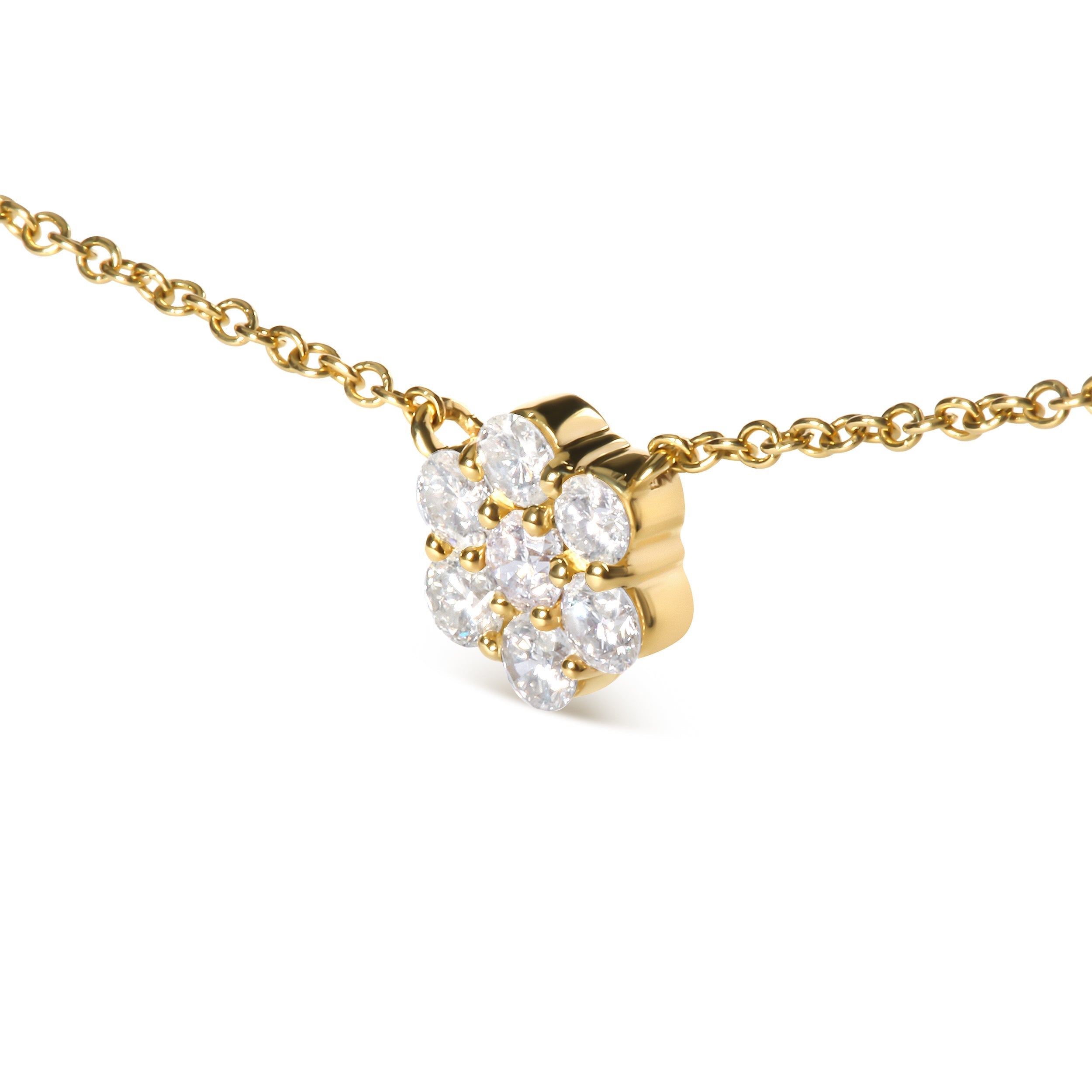 14K Yellow Gold 2.00 Cttw Diamond Cluster 18" Station Necklace (I-J Color, I1-I2 Clarity) DestGlow