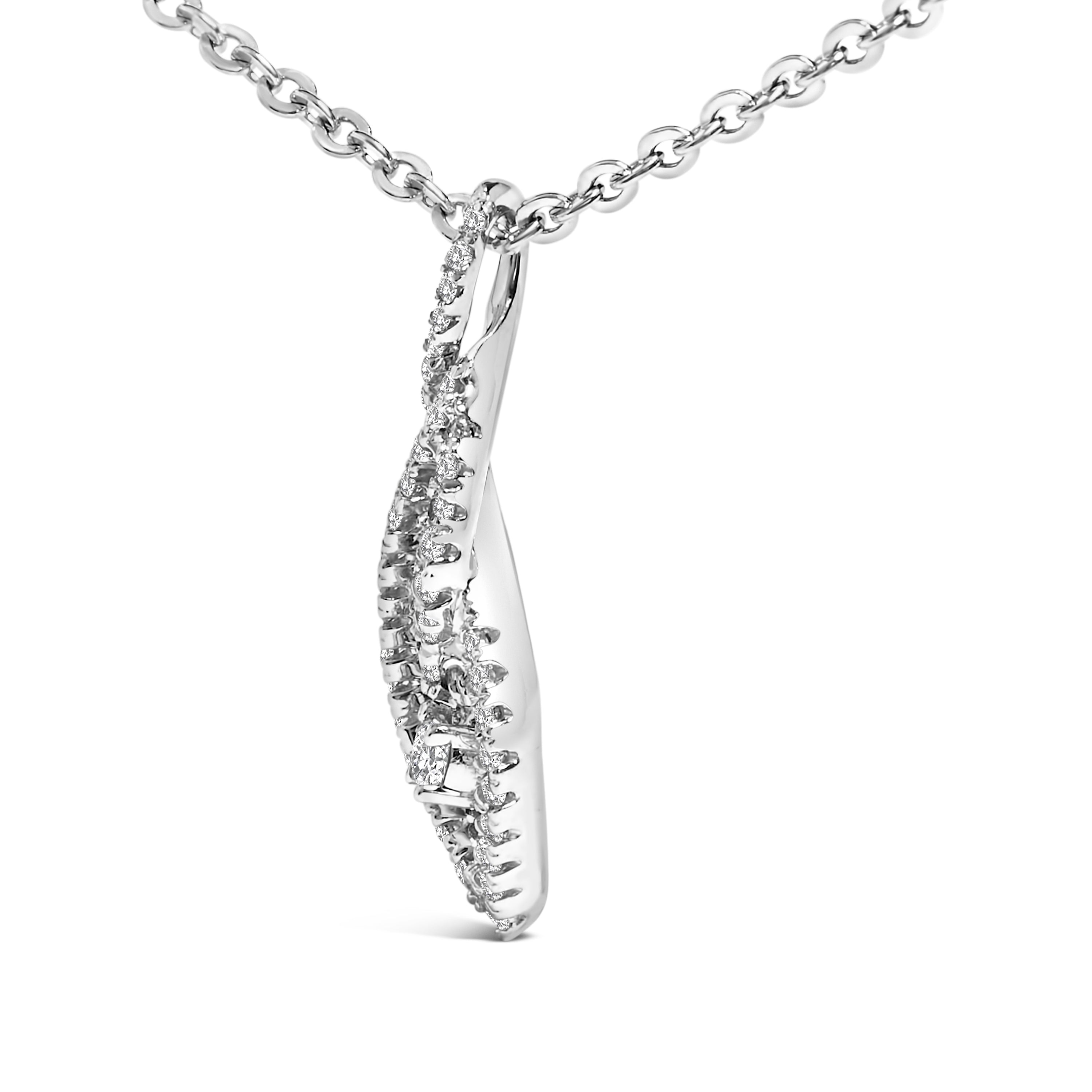 Sterling Silver 1/3 Cttw Diamond Swirl Teardrop Pendant Necklace by Bids.com