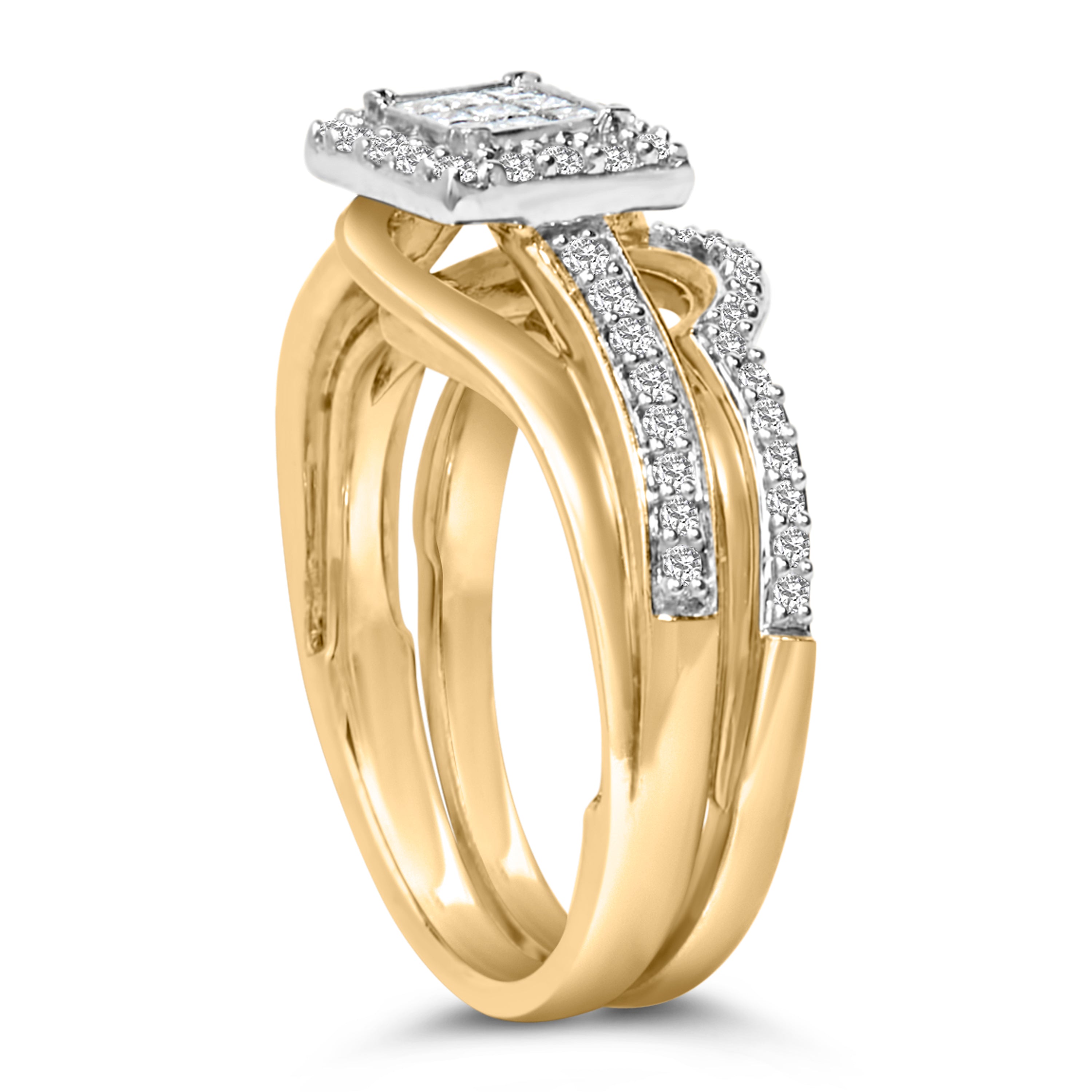 14K Yellow Gold Plated Sterling Silver 1/2 Cttw Princess Square Diamond Bridal Set by Bids.com