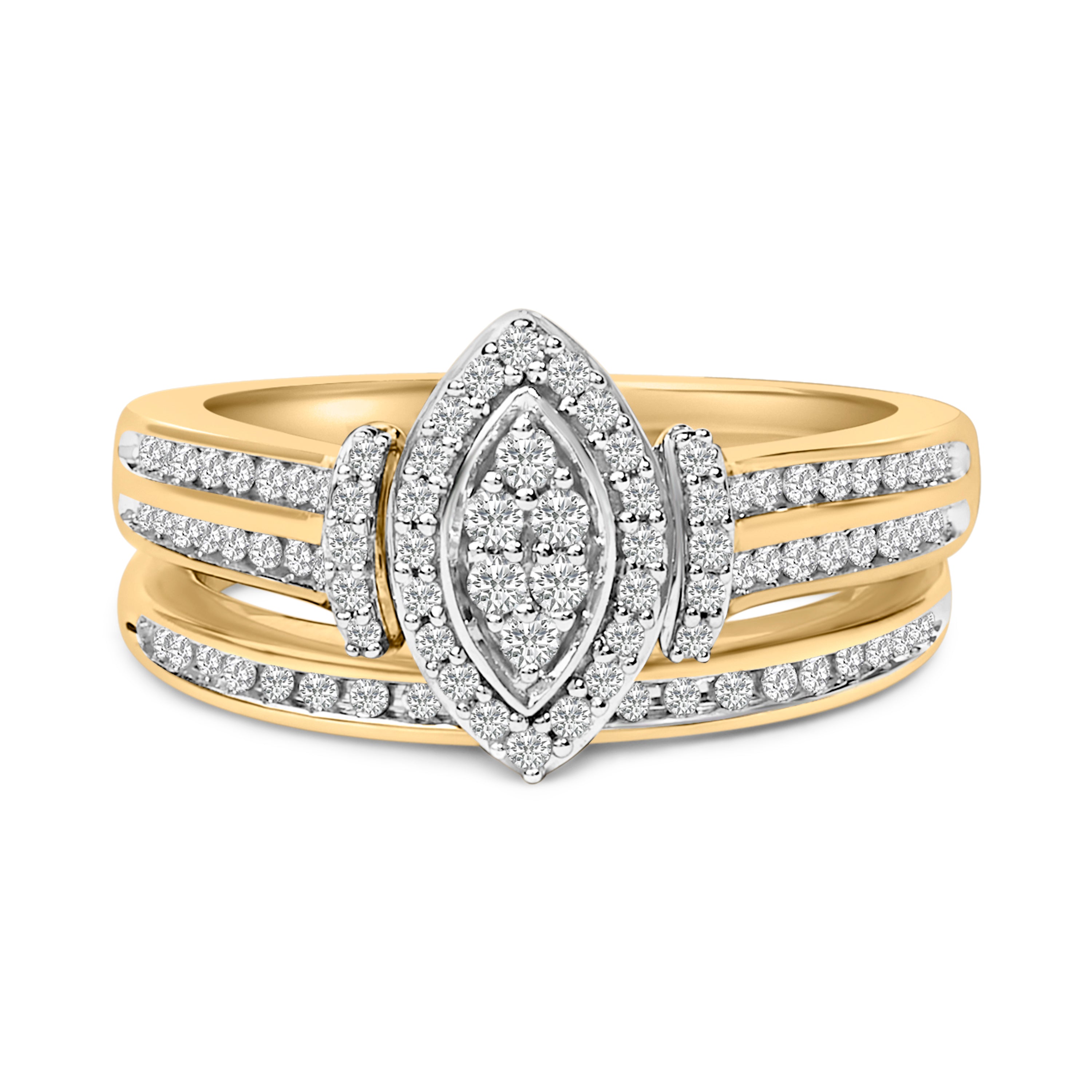 14K Yellow Gold Plated Sterling Silver 1/2 Cttw Marquise Cluster Diamond Bridal Set by Bids.com