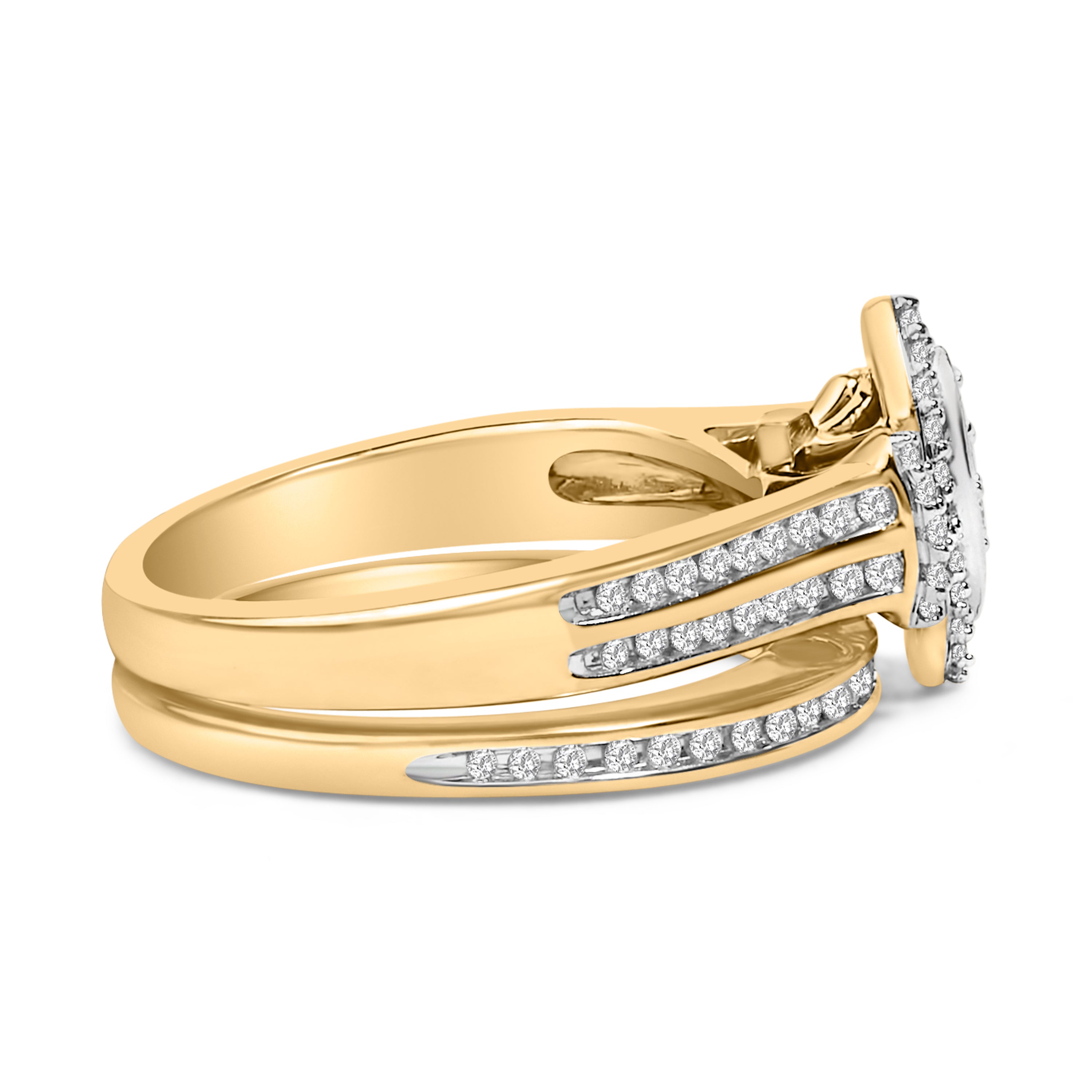 14K Yellow Gold Plated Sterling Silver 1/2 Cttw Marquise Cluster Diamond Bridal Set by Bids.com