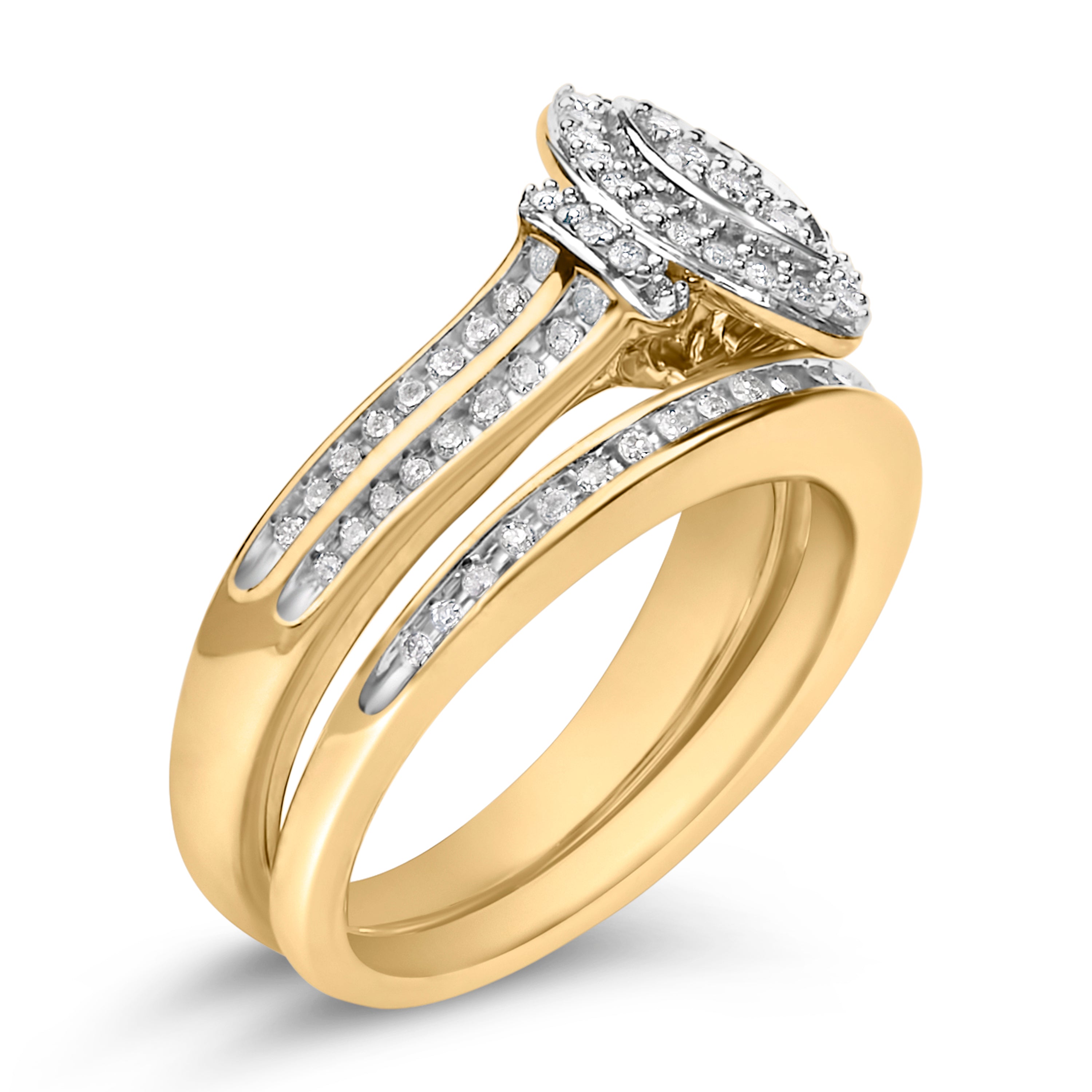 14K Yellow Gold Plated Sterling Silver 1/2 Cttw Marquise Cluster Diamond Bridal Set by Bids.com