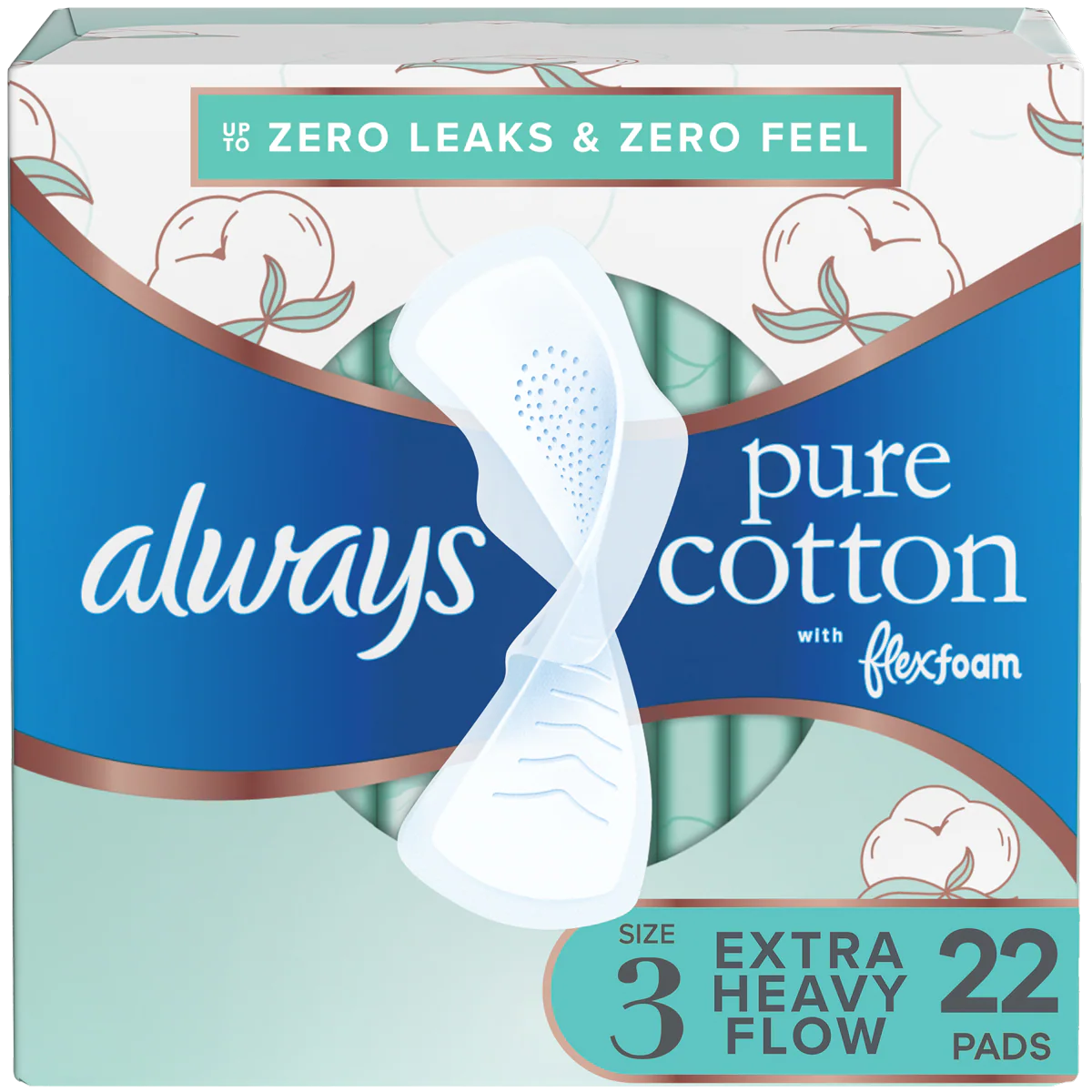 Always Pure Cotton Size 3 with FlexFoam Overnight Extra Heavy Flow Pads with Wings by Pasteur Pharmacy