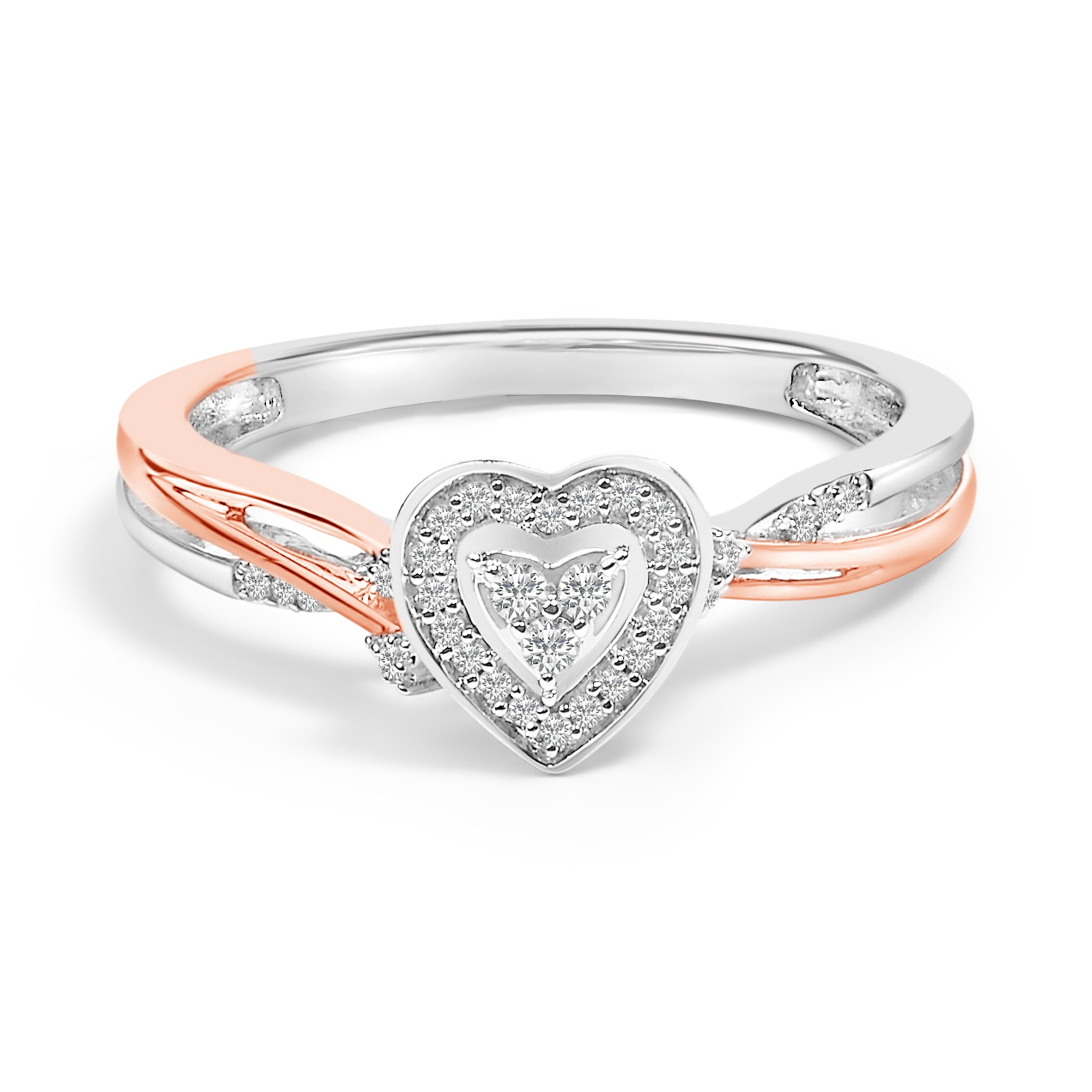 14K Rose Gold Plated Sterling Silver 1/10 Cttw Diamond Heart Motif Ring by Bids.com