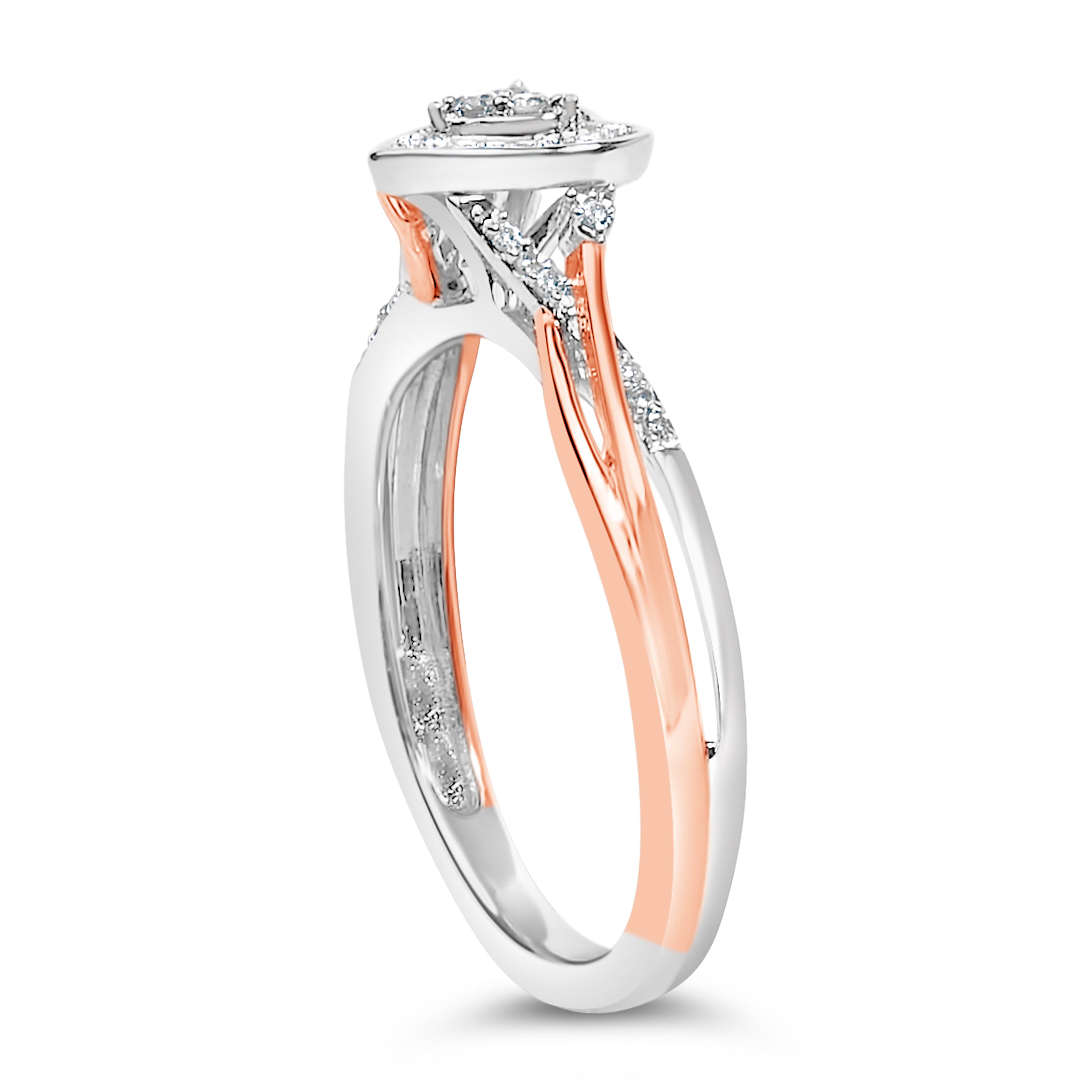 14K Rose Gold Plated Sterling Silver 1/10 Cttw Diamond Heart Motif Ring by Bids.com
