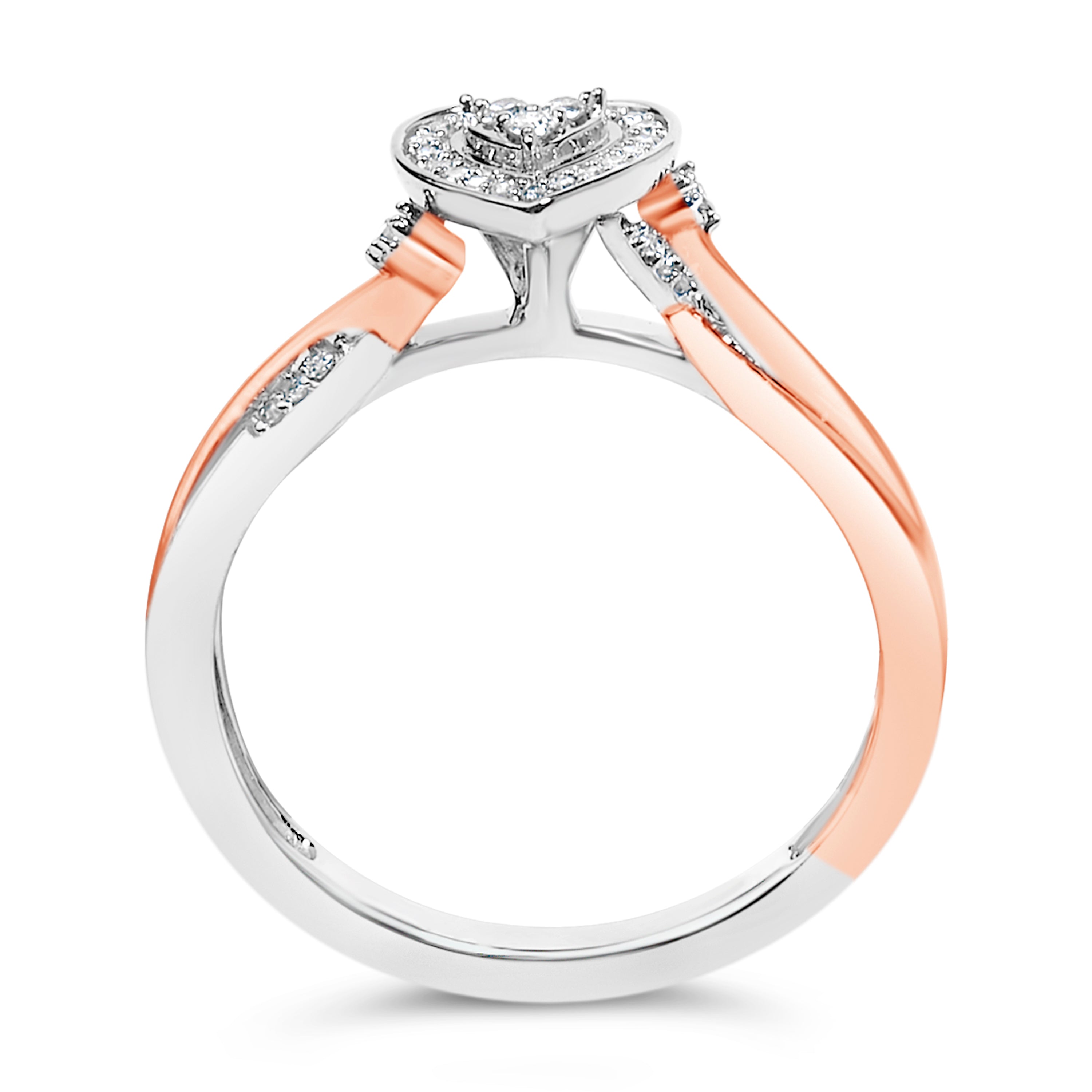 14K Rose Gold Plated Sterling Silver 1/10 Cttw Diamond Heart Motif Ring by Bids.com