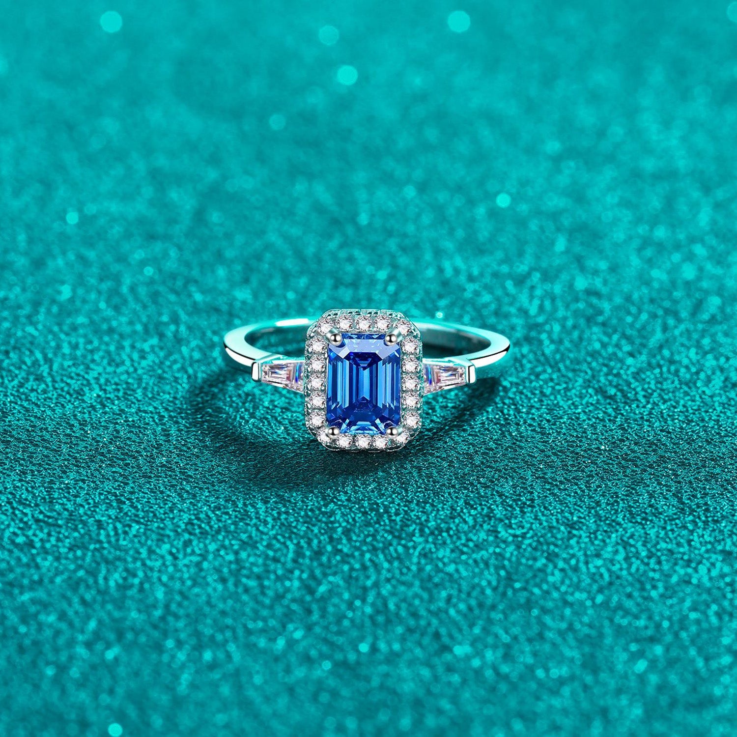 1 Carat Blue Emerald-Cut Sparkala™ Pure Sterling Silver Ring - DestGlow