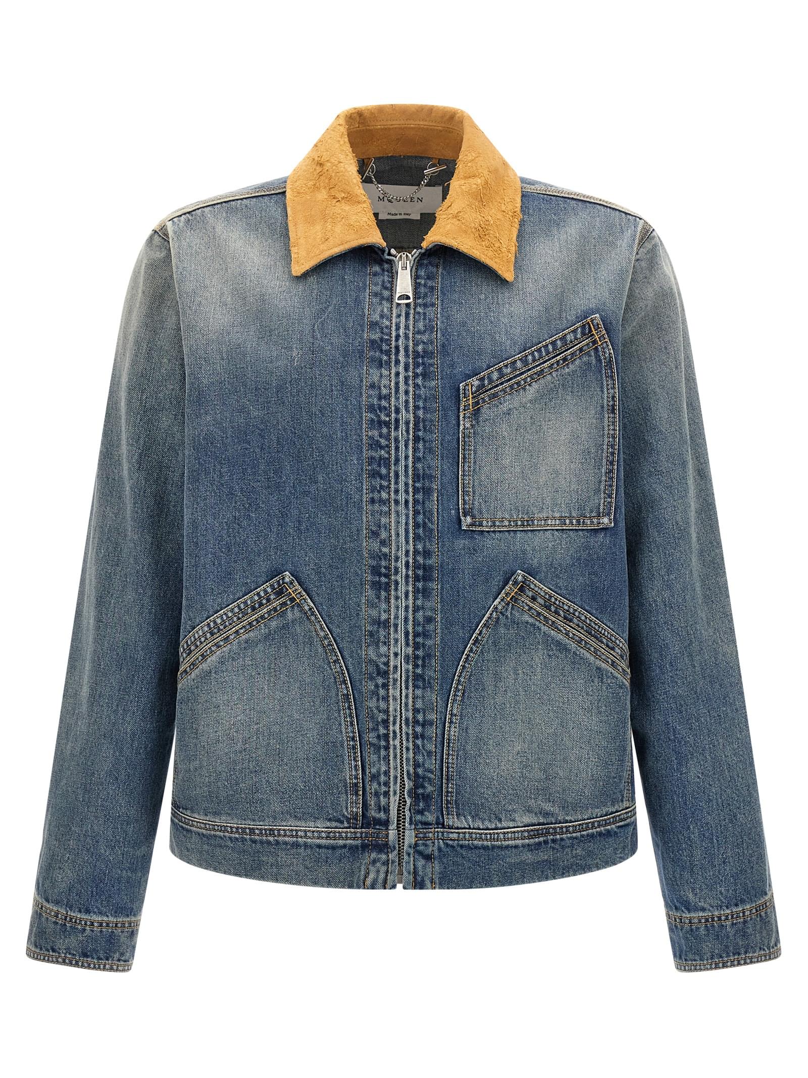 Mcqueen Men Suede Denim Jacket DestGlow