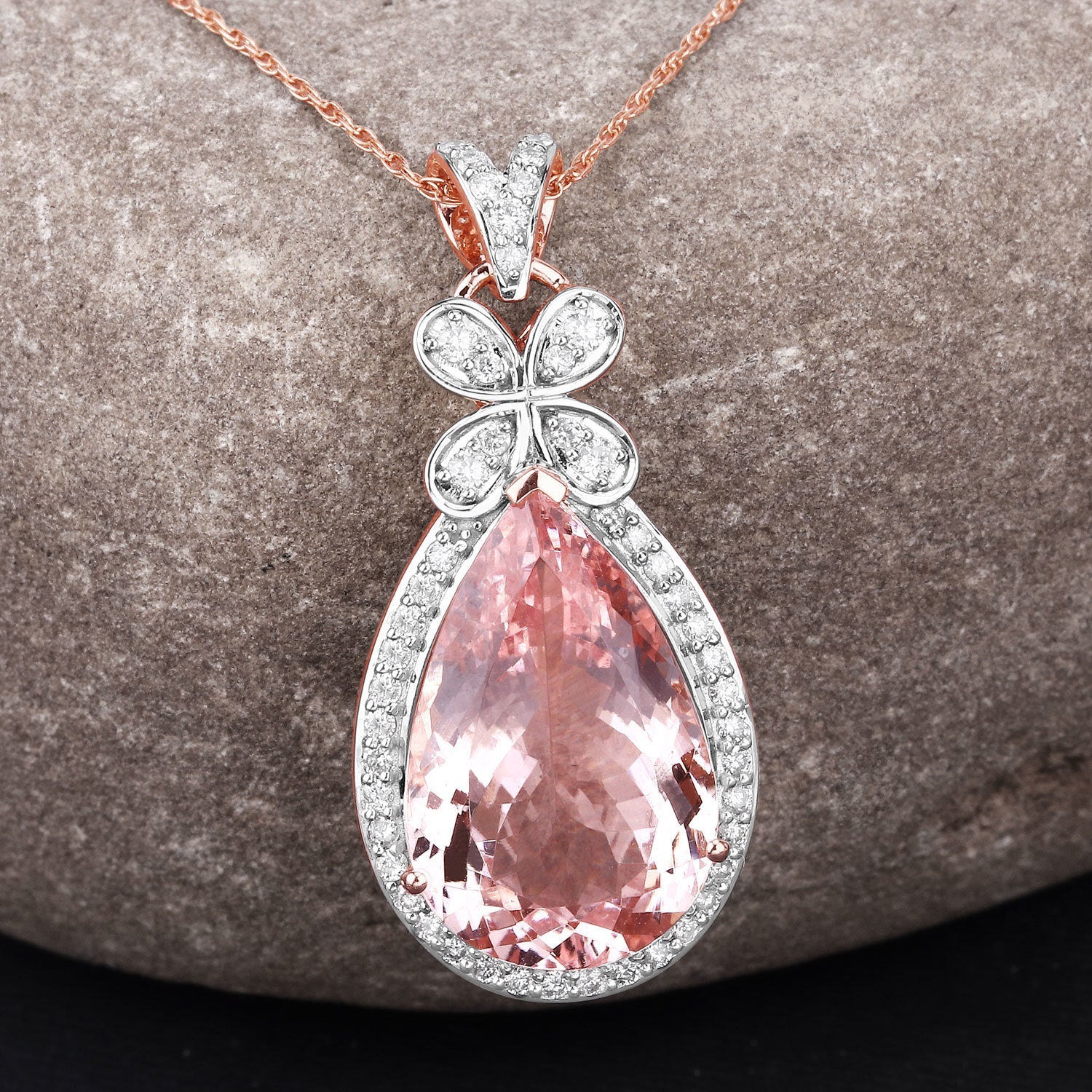 8.14 Carat Genuine Morganite and White Diamond 14K Rose Gold Pendant by Bids.com